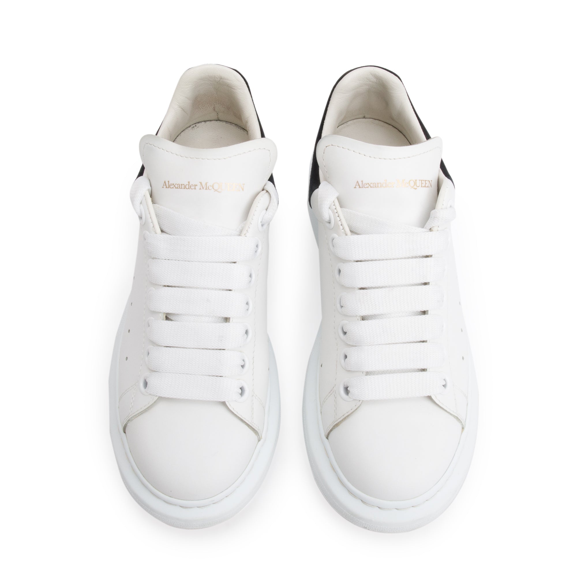 Alexander McQueen White Calfskin Leather Black Suede Trim Oversized Sneakers, Size 36.5 w/ Box