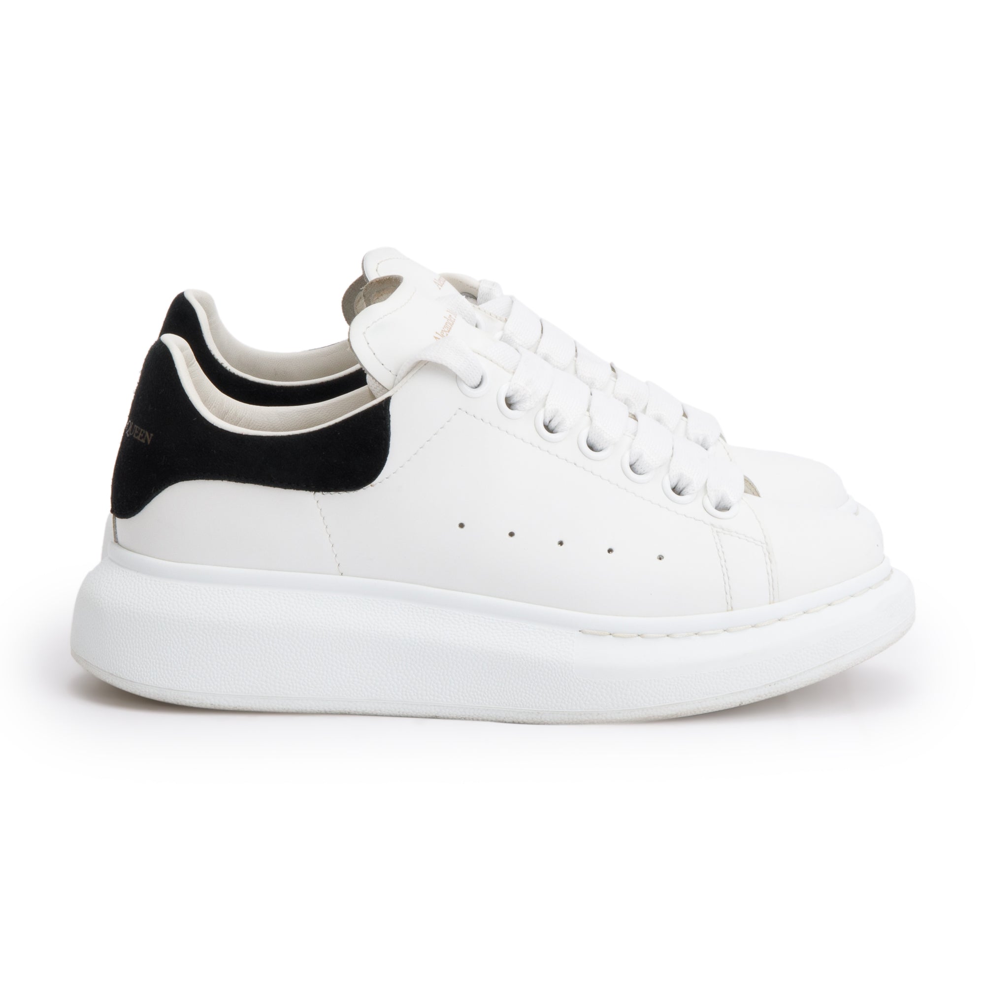 Alexander McQueen White Calfskin Leather Black Suede Trim Oversized Sneakers, Size 36.5 w/ Box