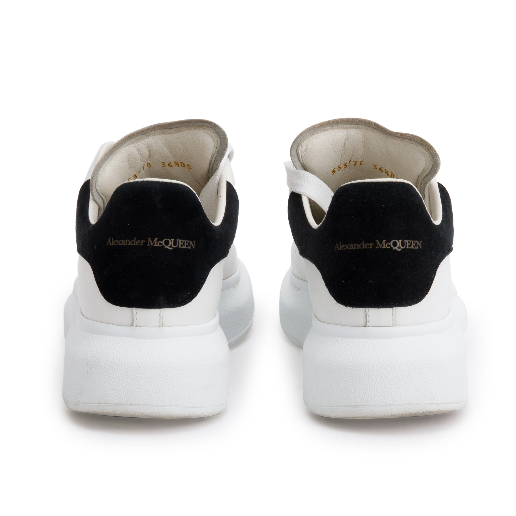 Alexander McQueen White Calfskin Leather Black Suede Trim Oversized Sneakers, Size 36.5 w/ Box