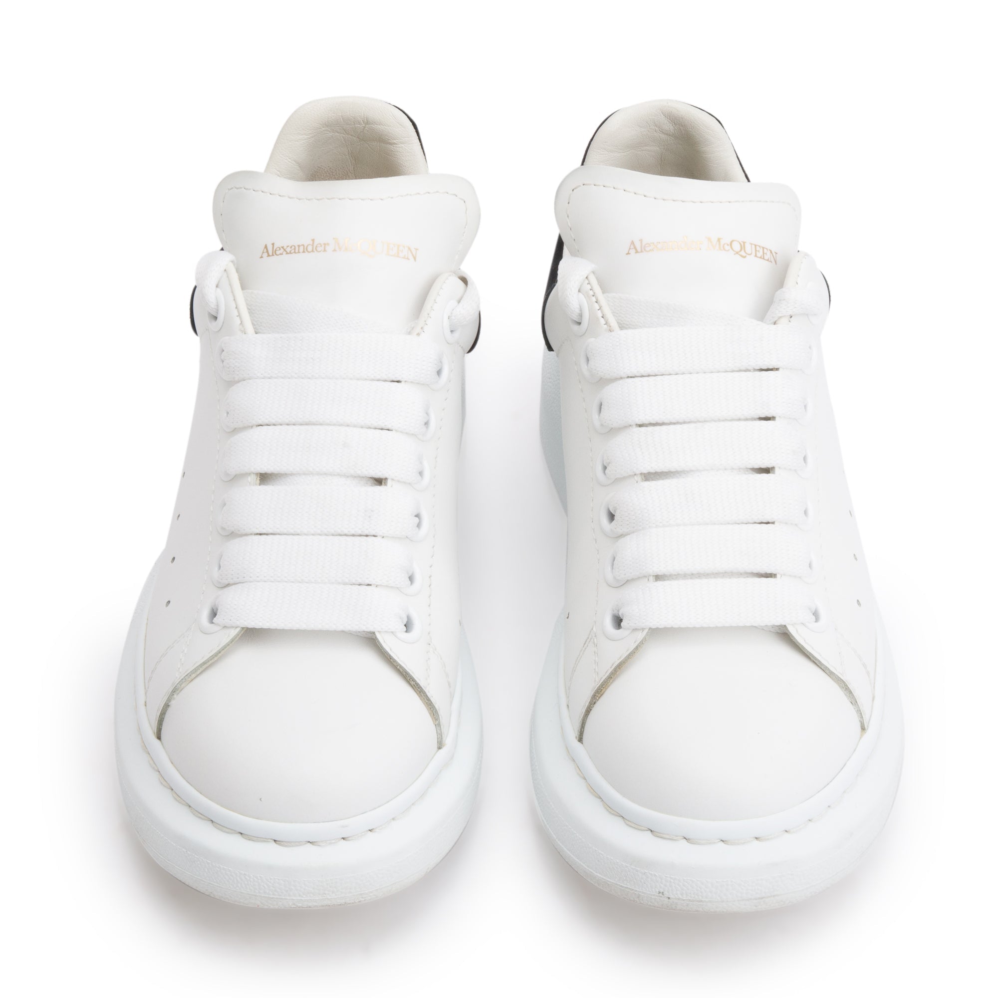 Alexander McQueen White Calfskin Leather Black Suede Trim Oversized Sneakers, Size 36.5 w/ Box