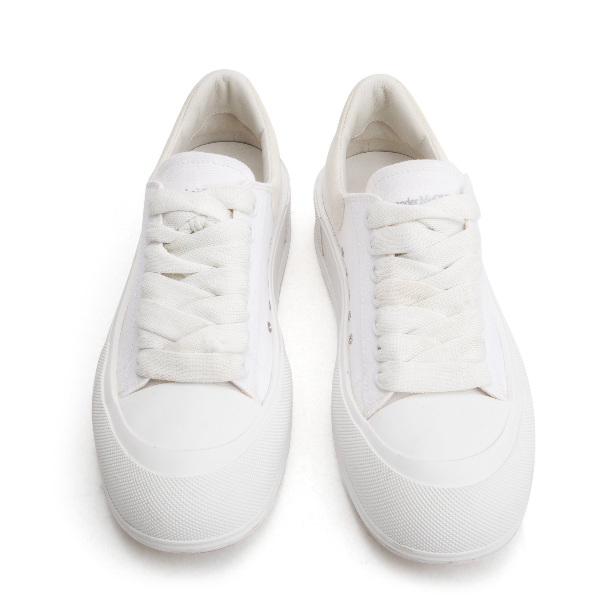 Alexander McQueen White Canvas Suede Deck Plimsoll Sneakers, Size 41.5 w/ Box