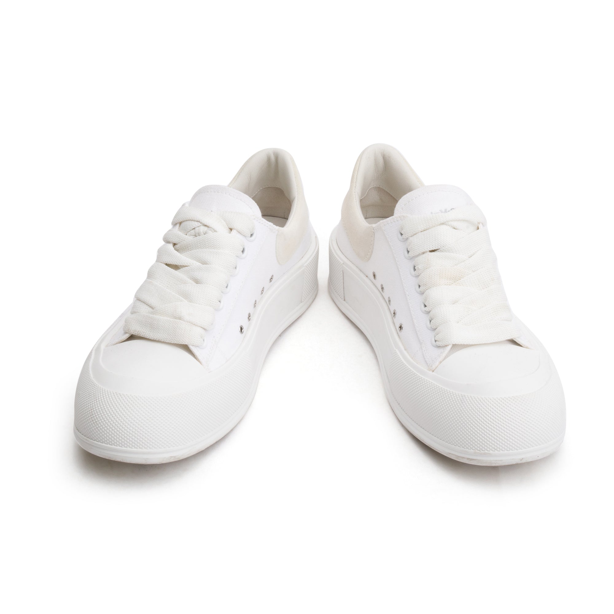 Alexander McQueen White Canvas Suede Deck Plimsoll Sneakers, Size 41.5 w/ Box