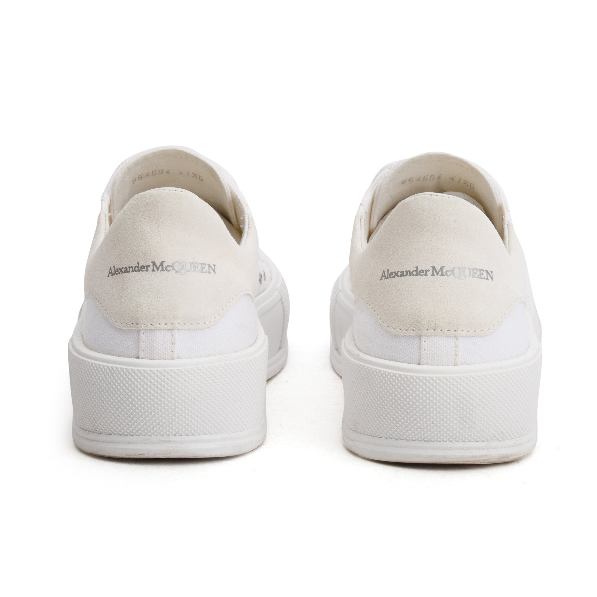 Alexander McQueen White Canvas Suede Deck Plimsoll Sneakers, Size 41.5 w/ Box