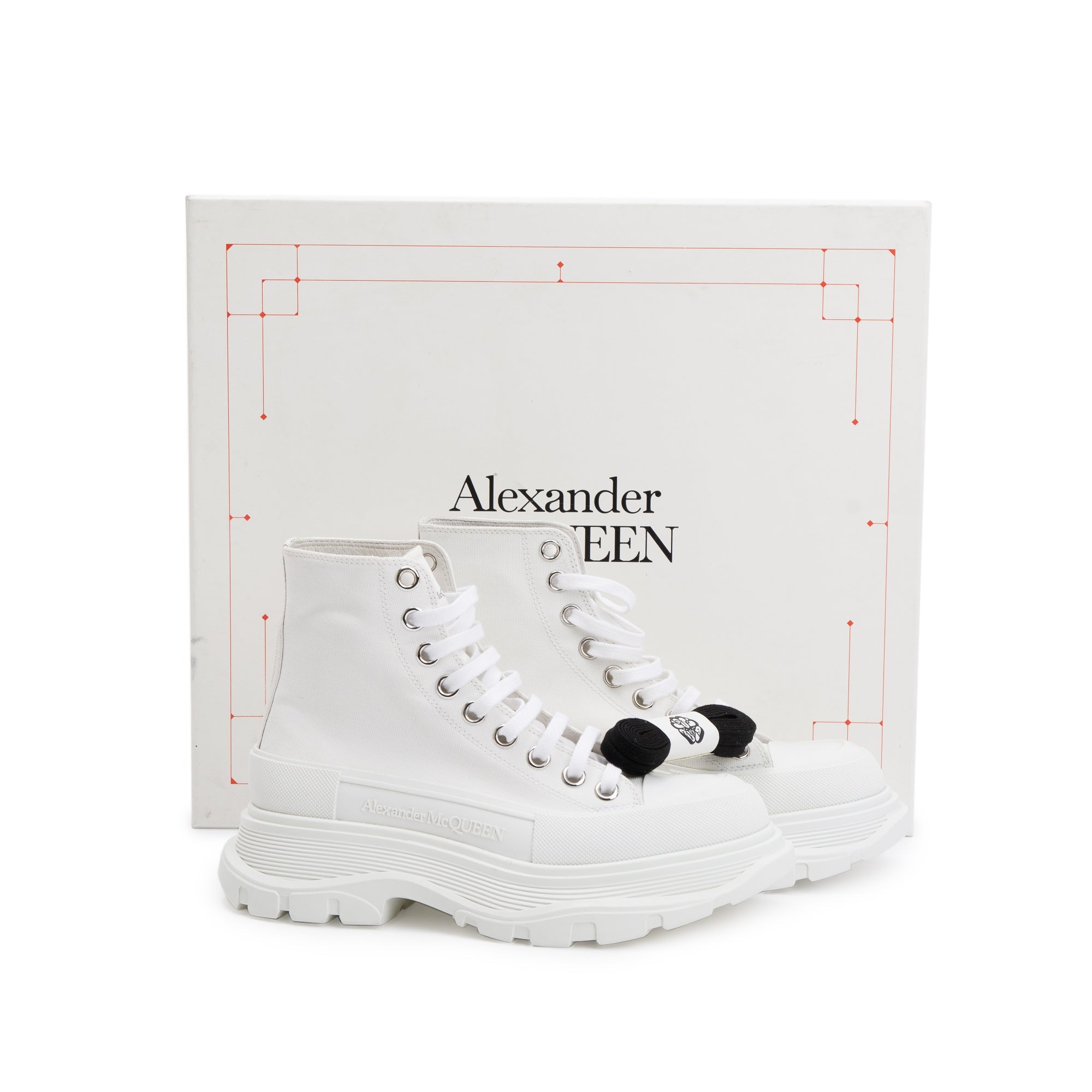 Alexander McQueen White Canvas Tread Slick Boots, Size 36 w/ Box