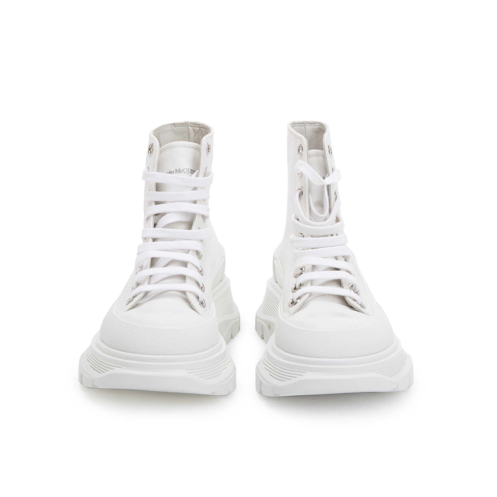 Alexander McQueen White Canvas Tread Slick Boots, Size 36 w/ Box