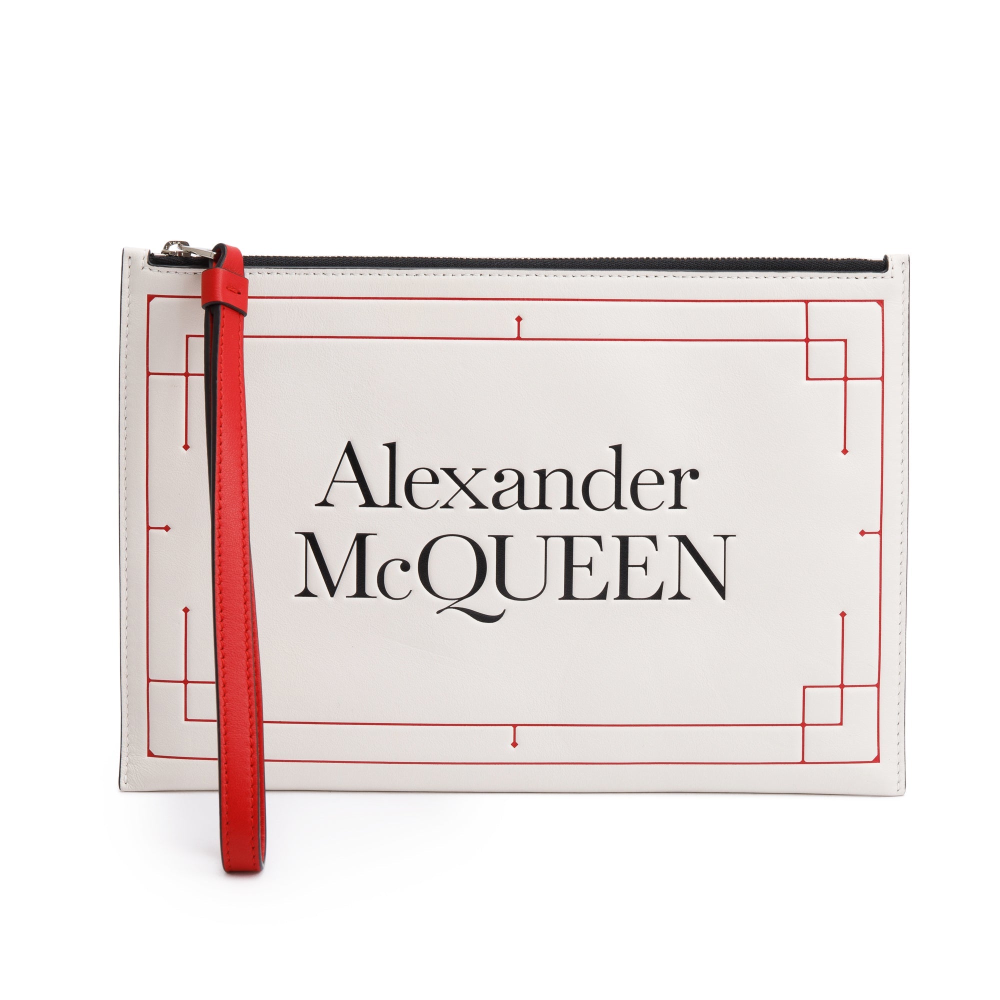 Alexander McQueen White Leather Logo Zip Pouch