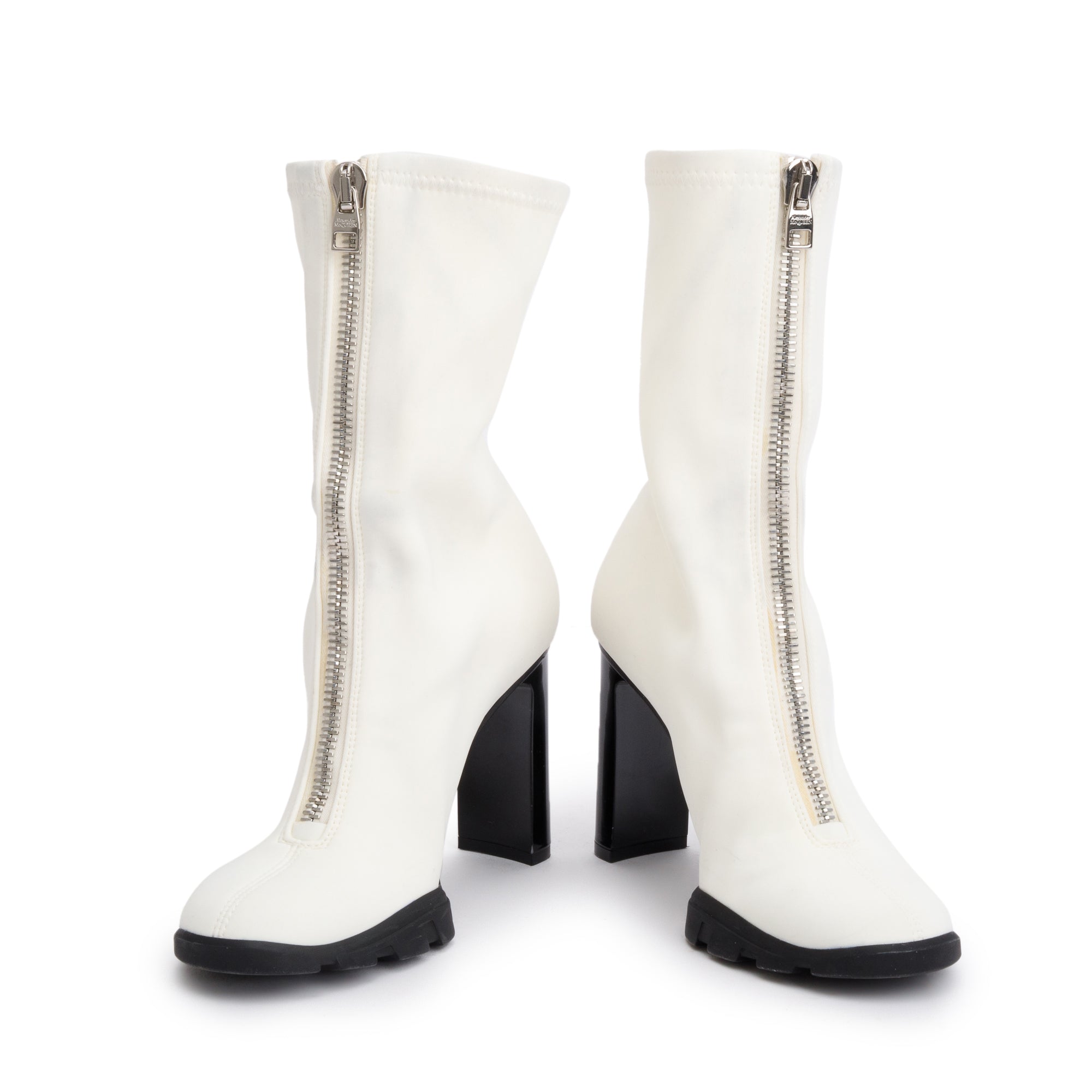 Alexander McQueen White Neoprene Mid-Calf Sock Boots, Size 37