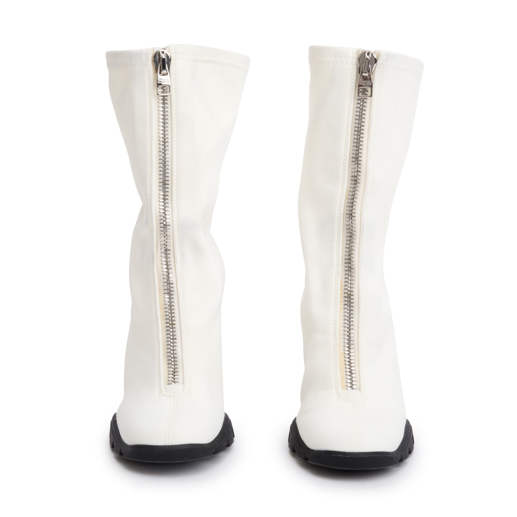 Alexander McQueen White Neoprene Mid-Calf Sock Boots, Size 37