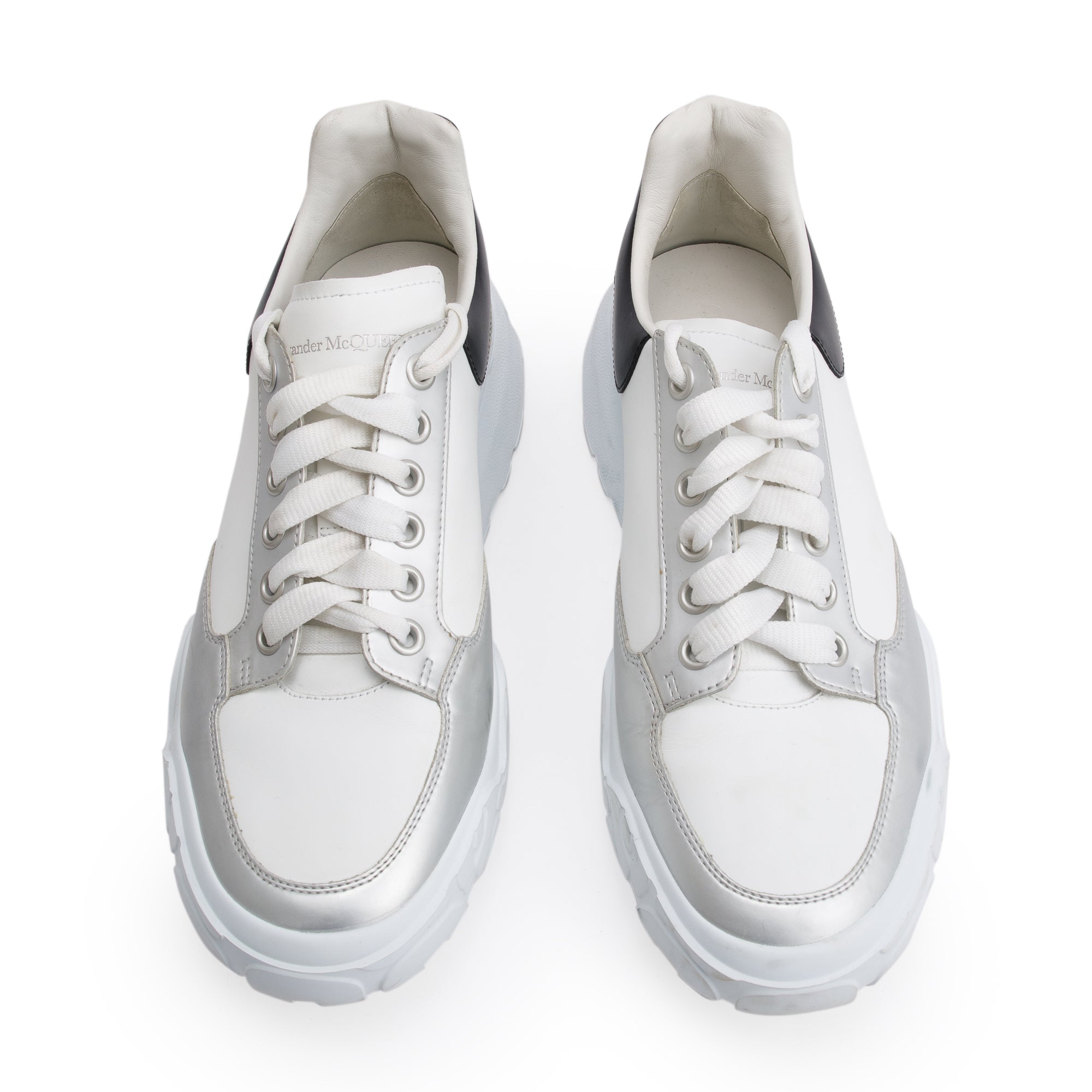 Alexander McQueen White/Black Calfskin Leather Oversized Sneakers, Size 42
