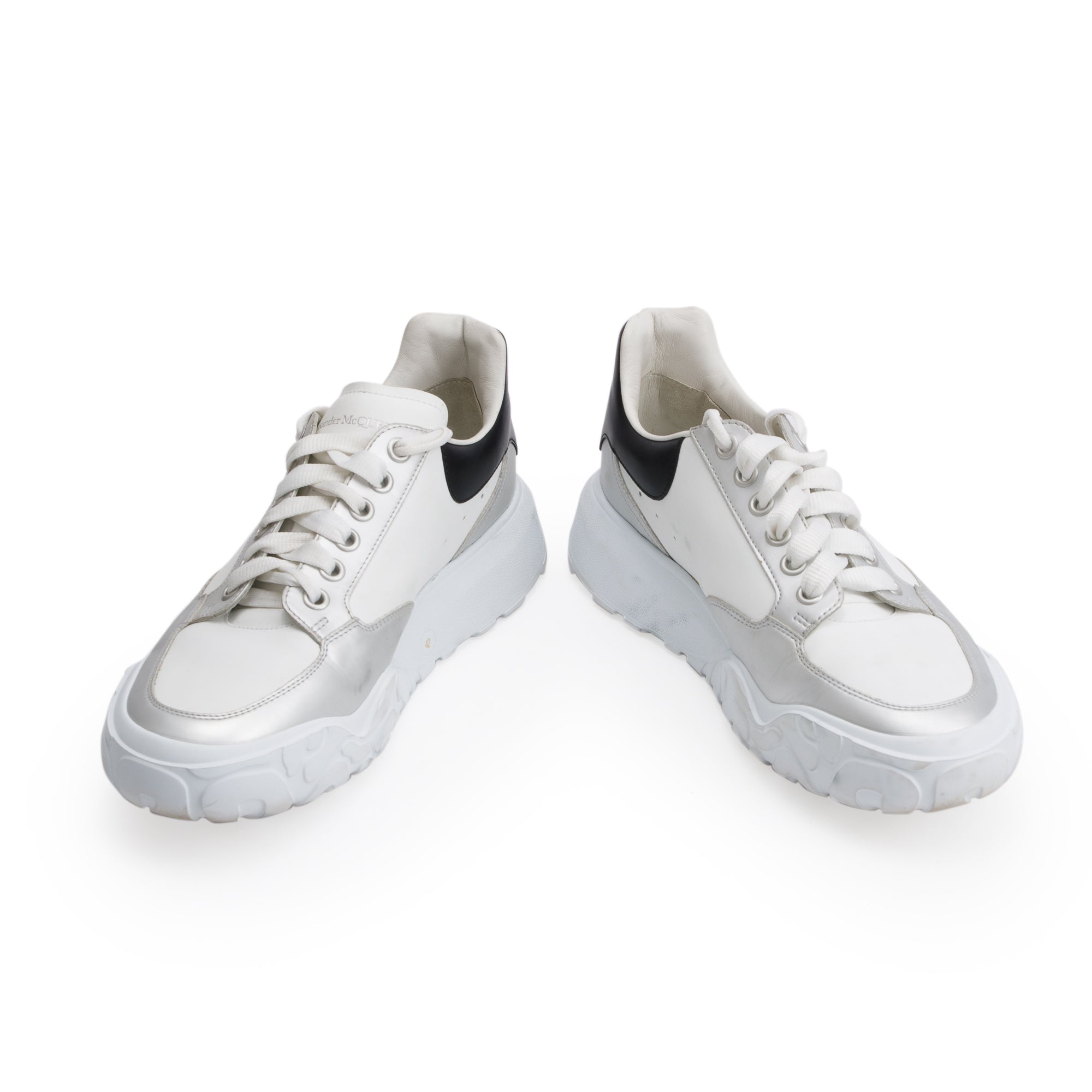 Alexander McQueen White/Black Calfskin Leather Oversized Sneakers, Size 42