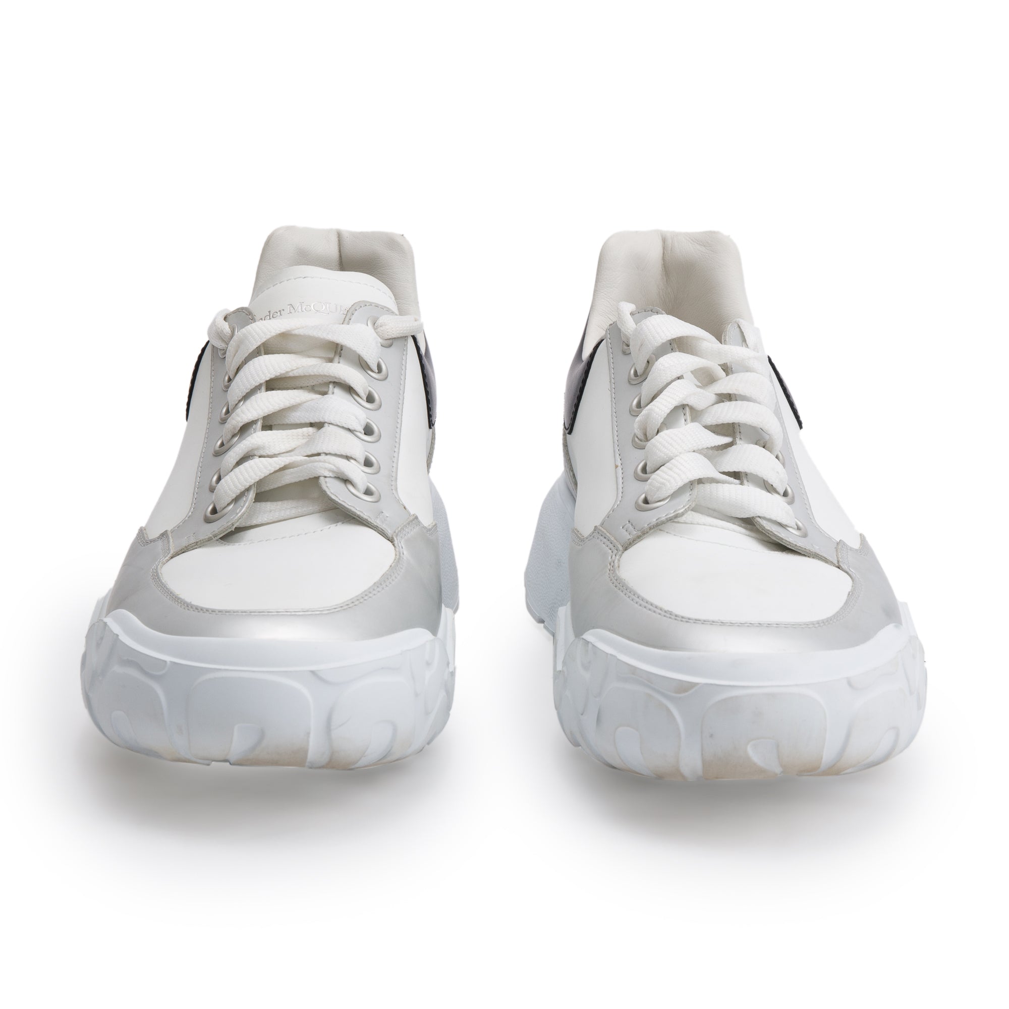 Alexander McQueen White/Black Calfskin Leather Oversized Sneakers, Size 42