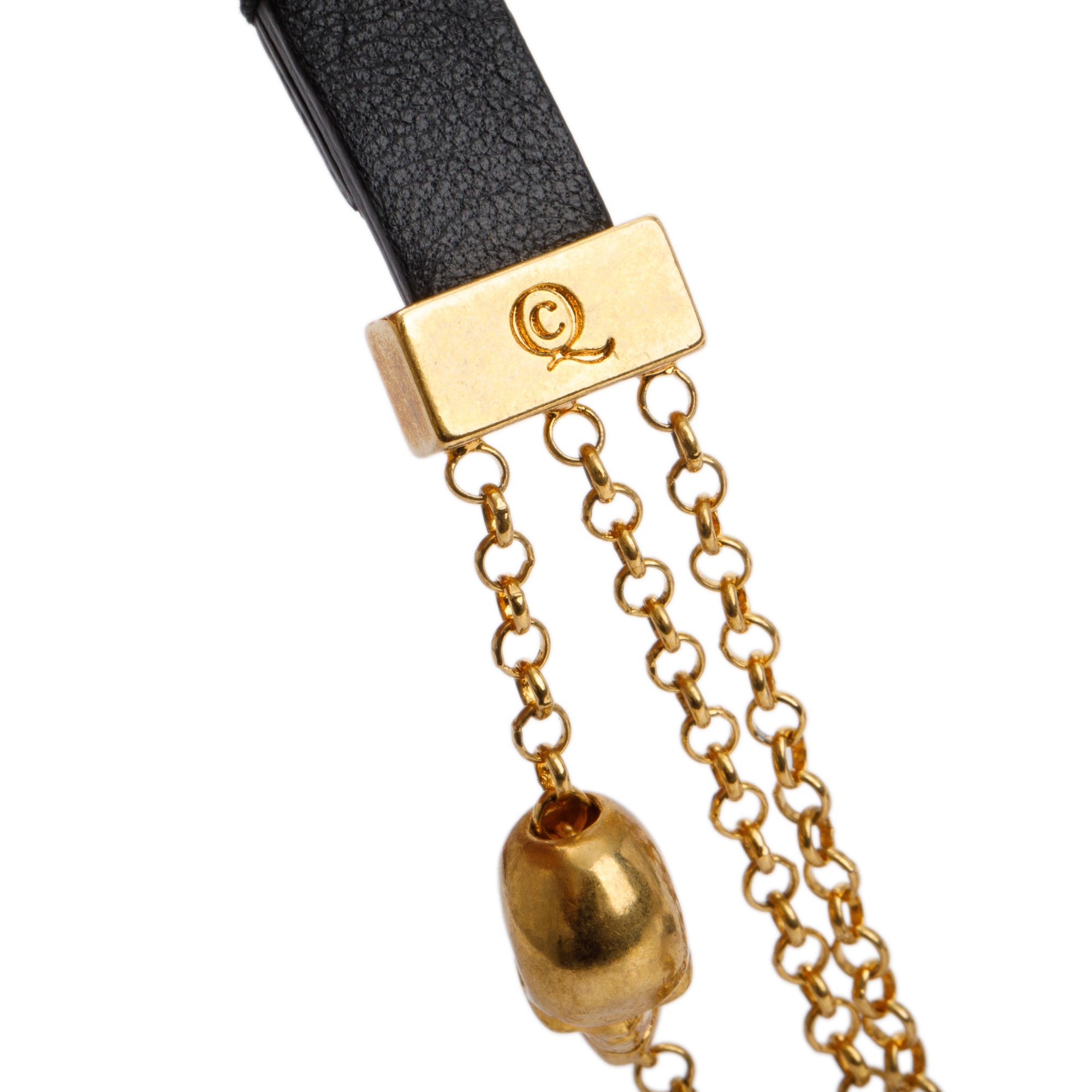 Alexander Mcqueen Gold Plated Skull Chain Double Wrap Leather Bracelet
