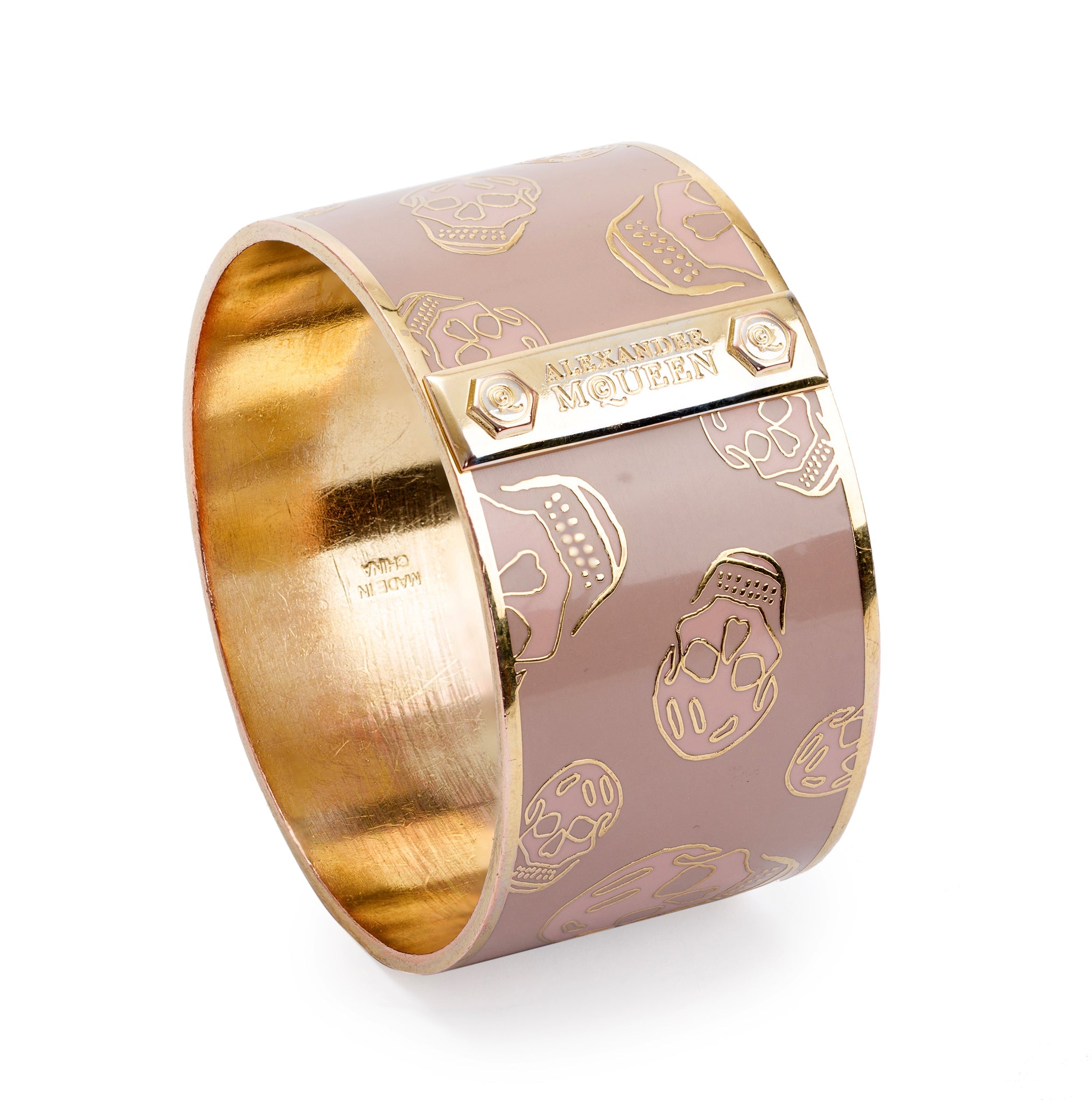 Alexander Mcqueen Gold-Tone Metal Enamel Skull Wide Bangle