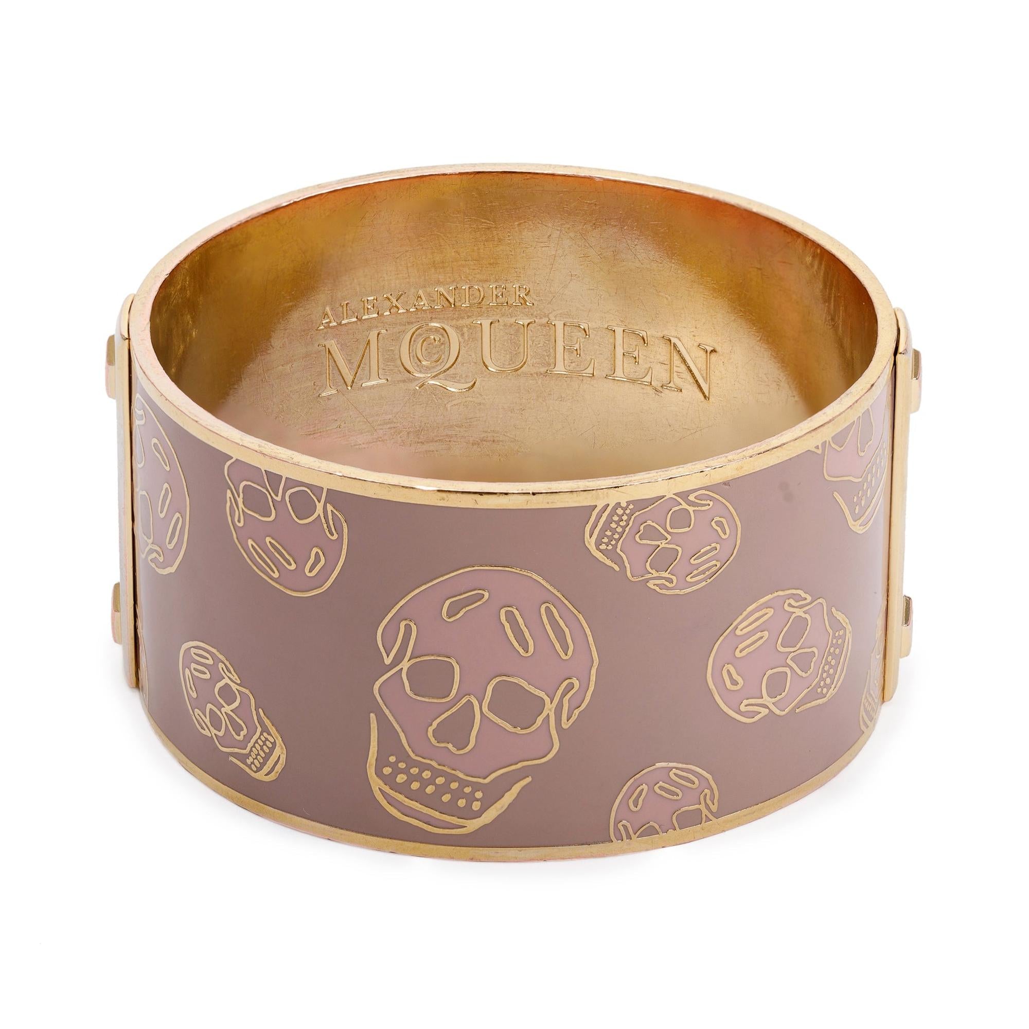 Alexander Mcqueen Gold-Tone Metal Enamel Skull Wide Bangle