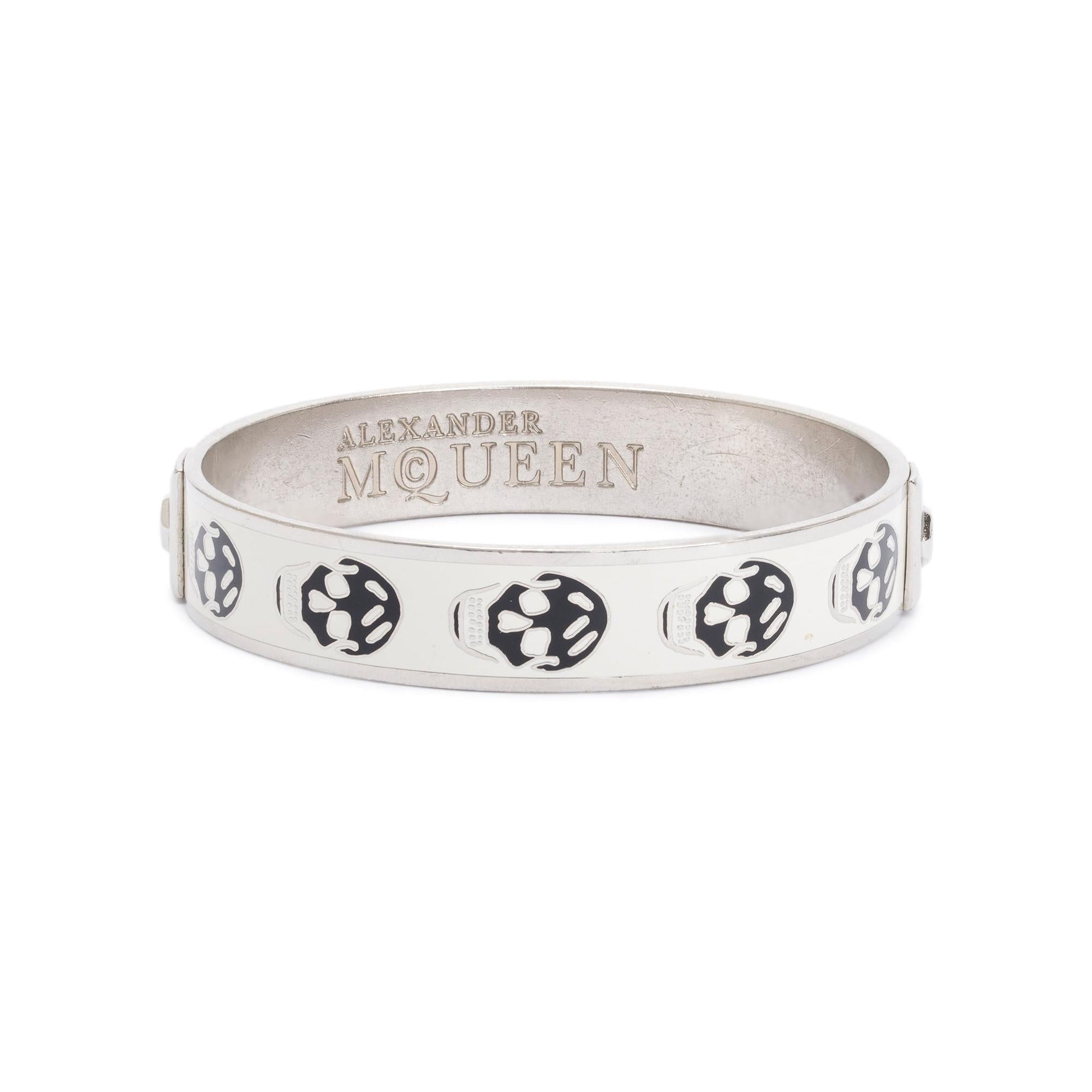 Alexander Mcqueen Palladium Plated Enamel Skull Bangle