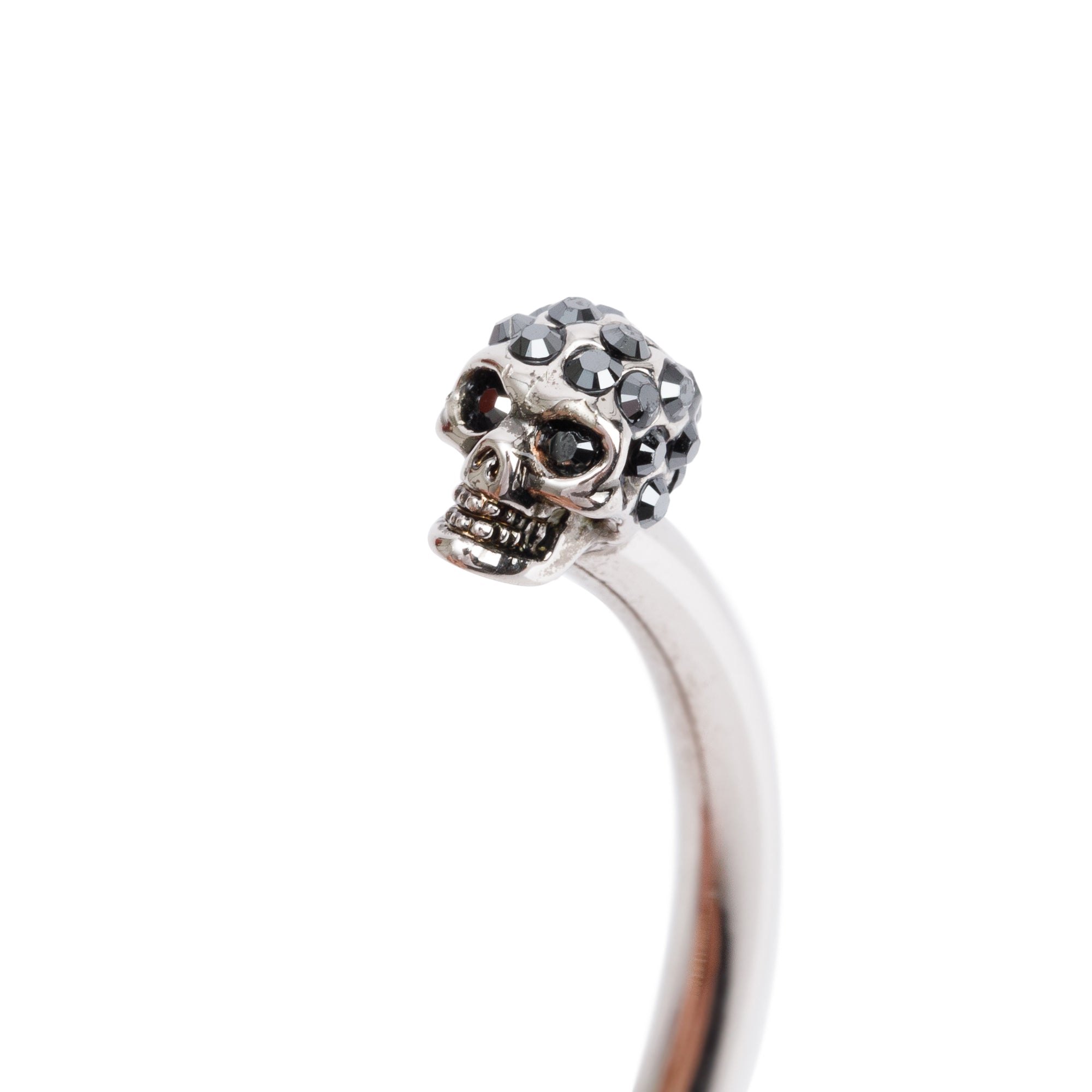 Alexander Mcqueen Rhodium Plated Crystal Twin Skull Cuff Bangle w/ Box