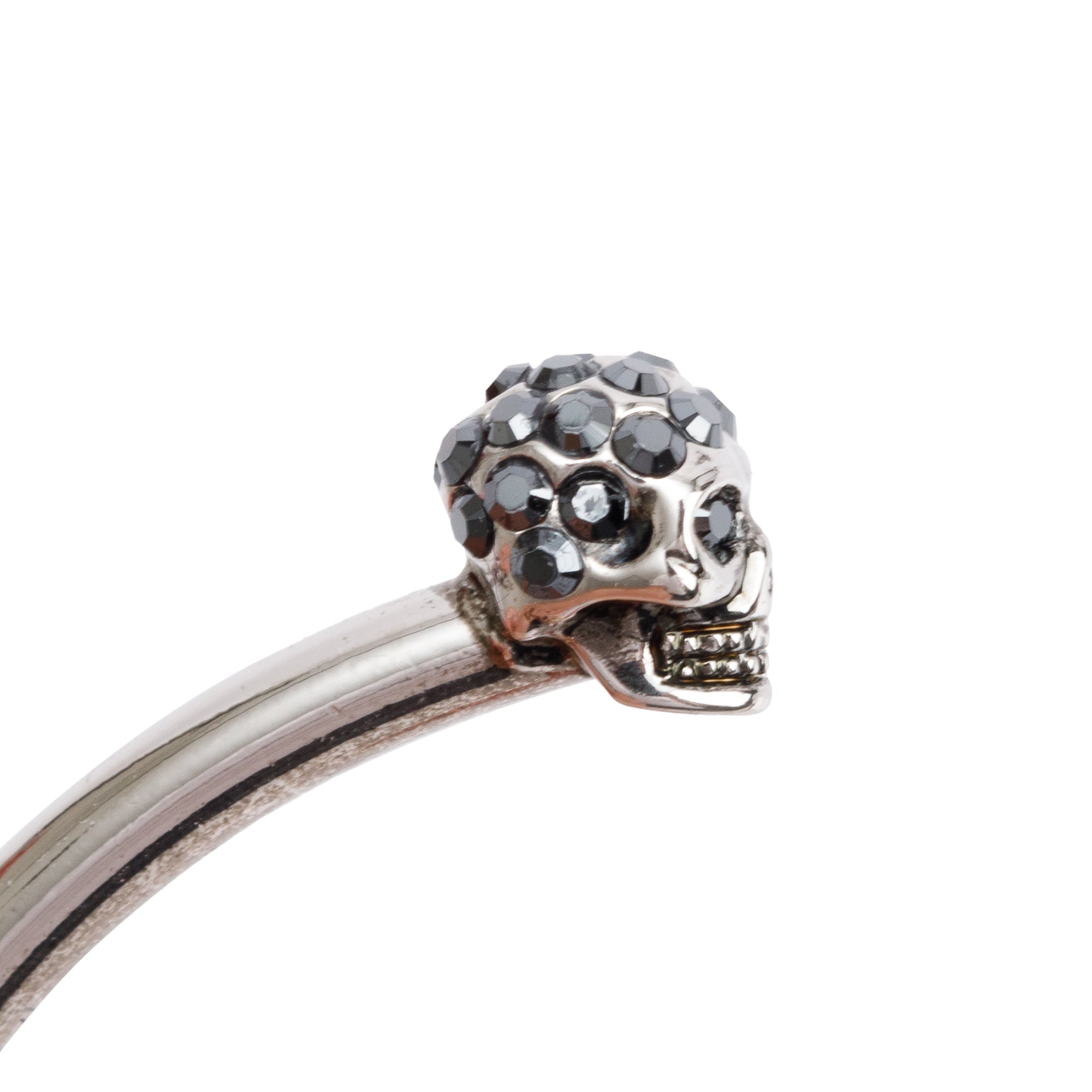 Alexander Mcqueen Rhodium Plated Crystal Twin Skull Cuff Bangle w/ Box