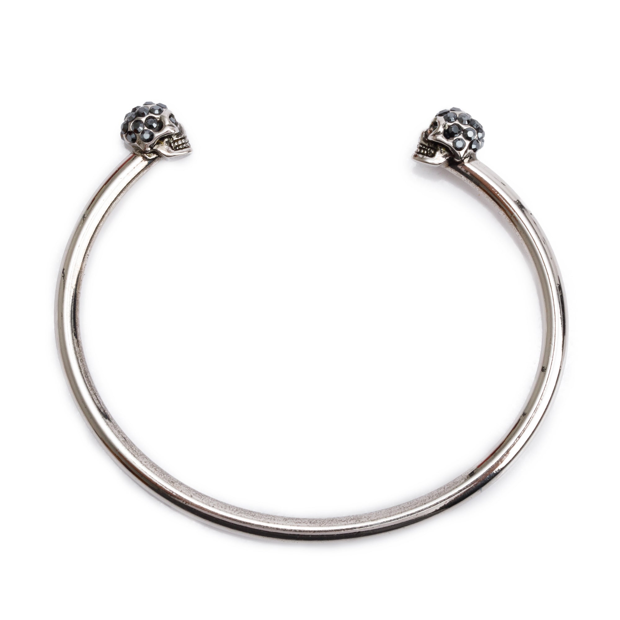 Alexander Mcqueen Rhodium Plated Crystal Twin Skull Cuff Bangle w/ Box