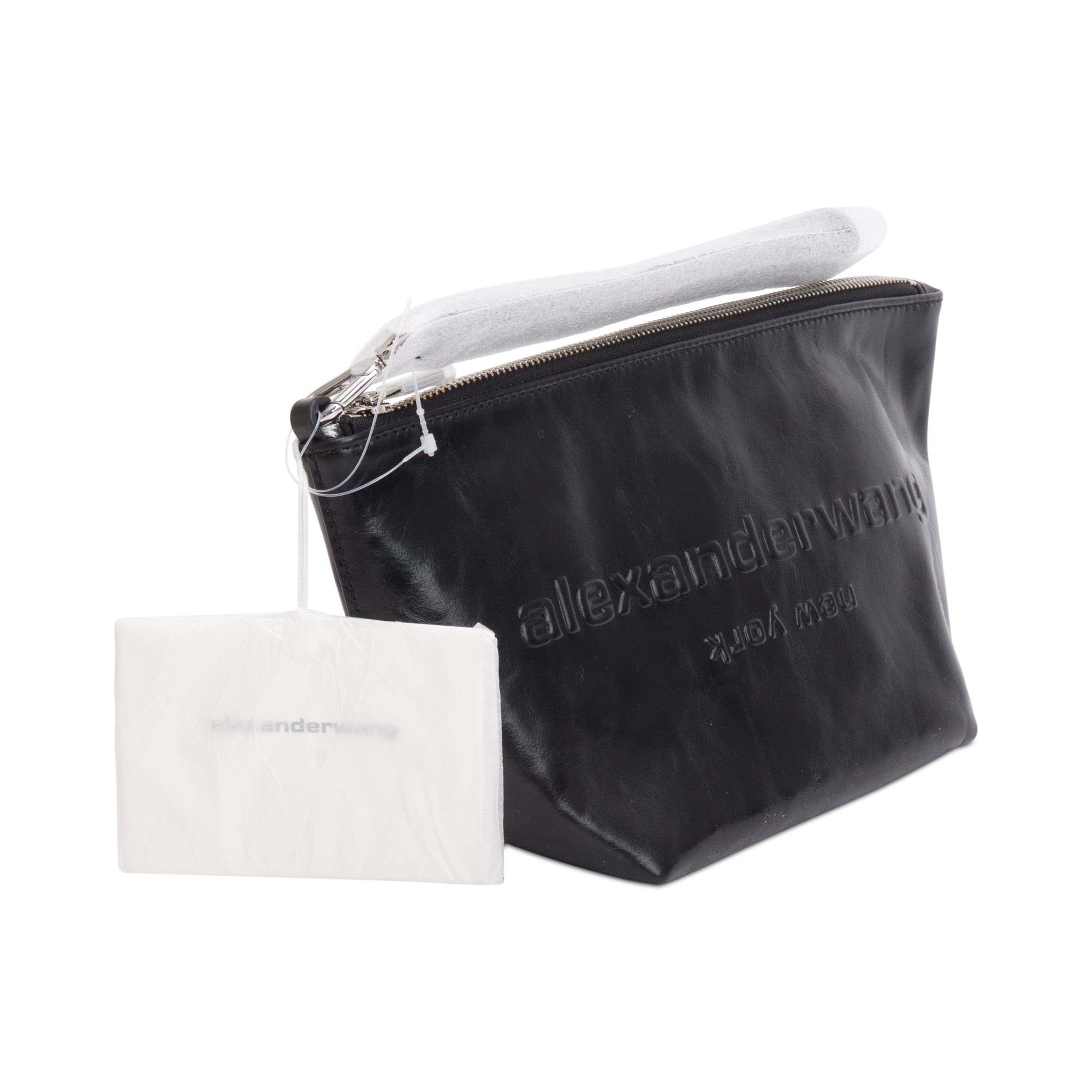 Alexander Wang Black Crackle Patent Leather Punch Wristlet Pouch