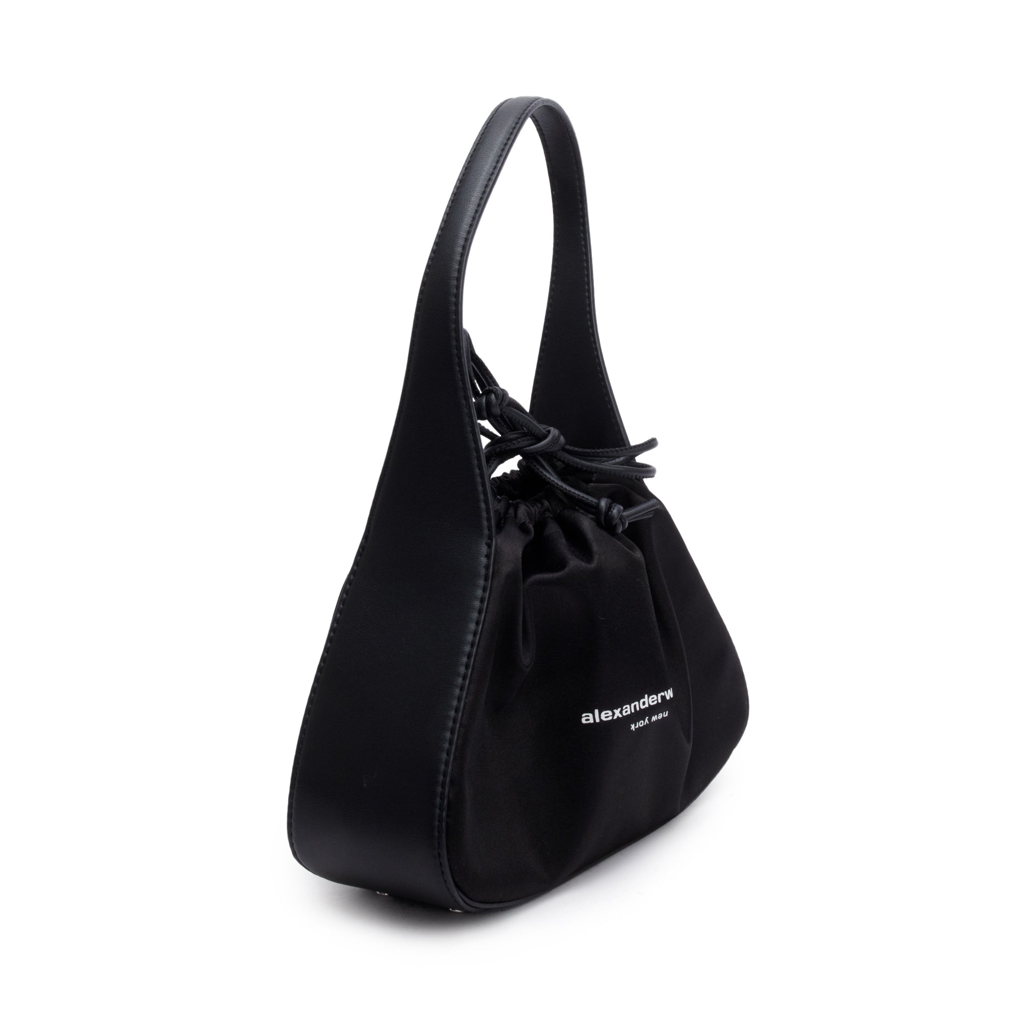 Alexander Wang Black Satin Calfskin Leather Small Ryan Drawstring Bag