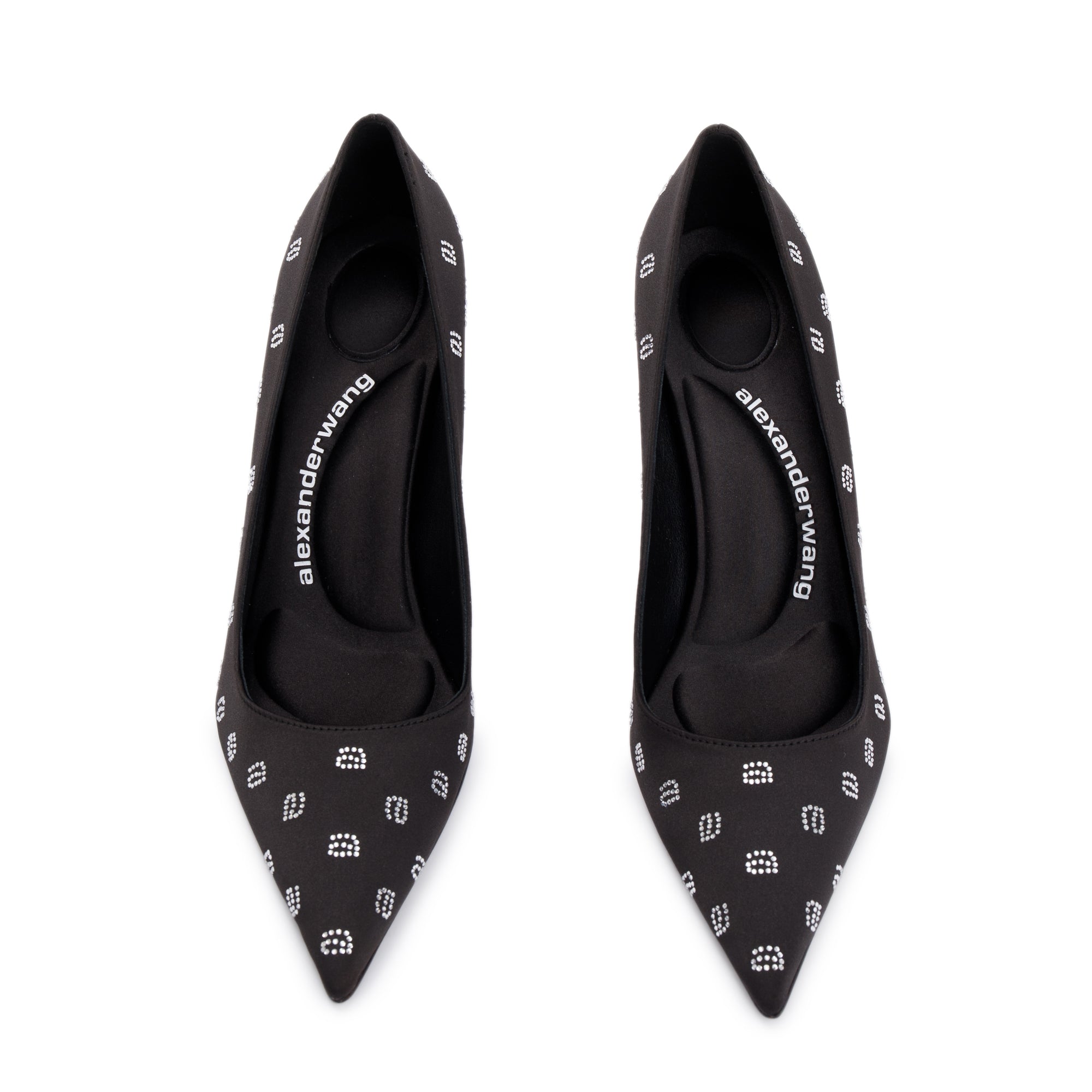 Alexander Wang Black Satin & Crystal Delphine Heels, Size 37.5 w/ Box