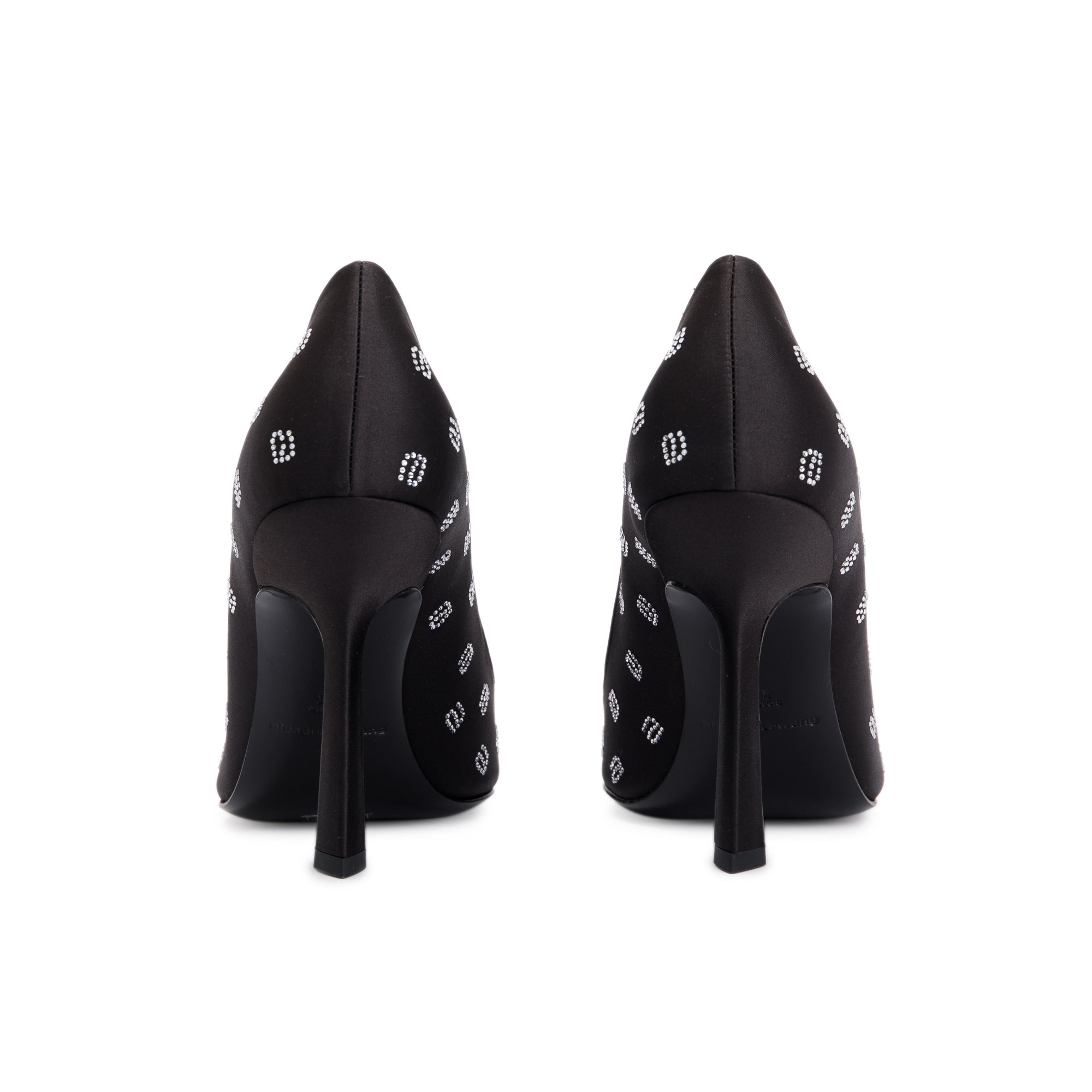 Alexander Wang Black Satin & Crystal Delphine Heels, Size 37.5 w/ Box