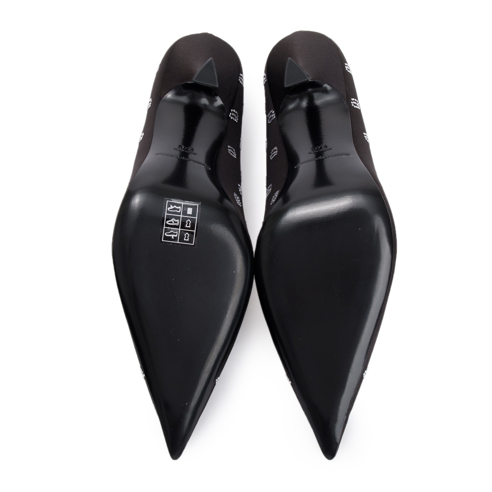 Alexander Wang Black Satin & Crystal Delphine Heels, Size 37.5 w/ Box