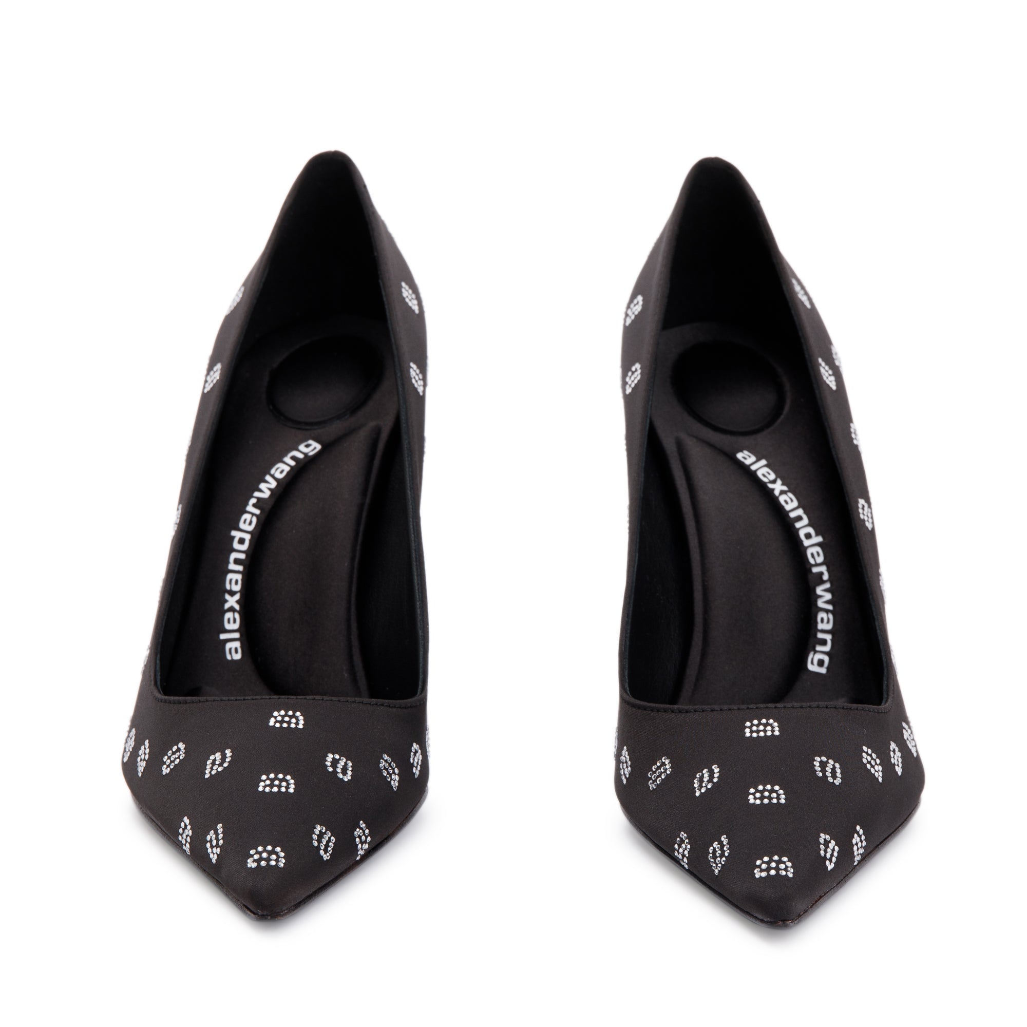 Alexander Wang Black Satin & Crystal Delphine Heels, Size 37.5 w/ Box