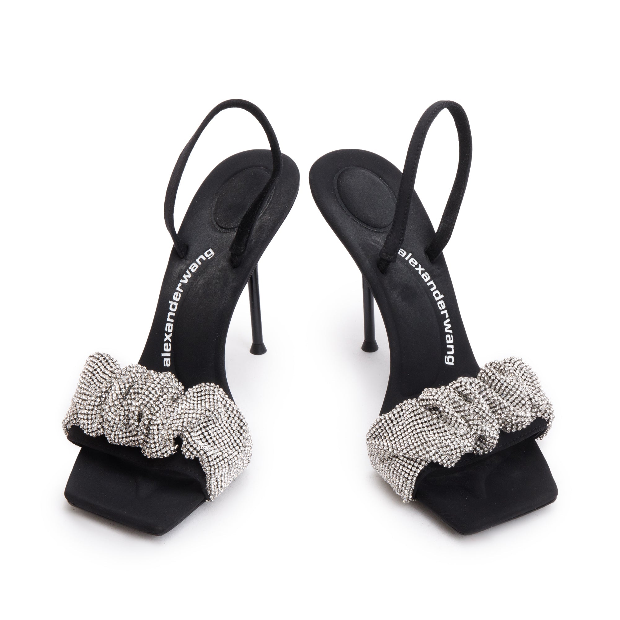 Alexander Wang Black Satin & Crystal Julie Scrunchie Sandals, Size 40 w/ Box