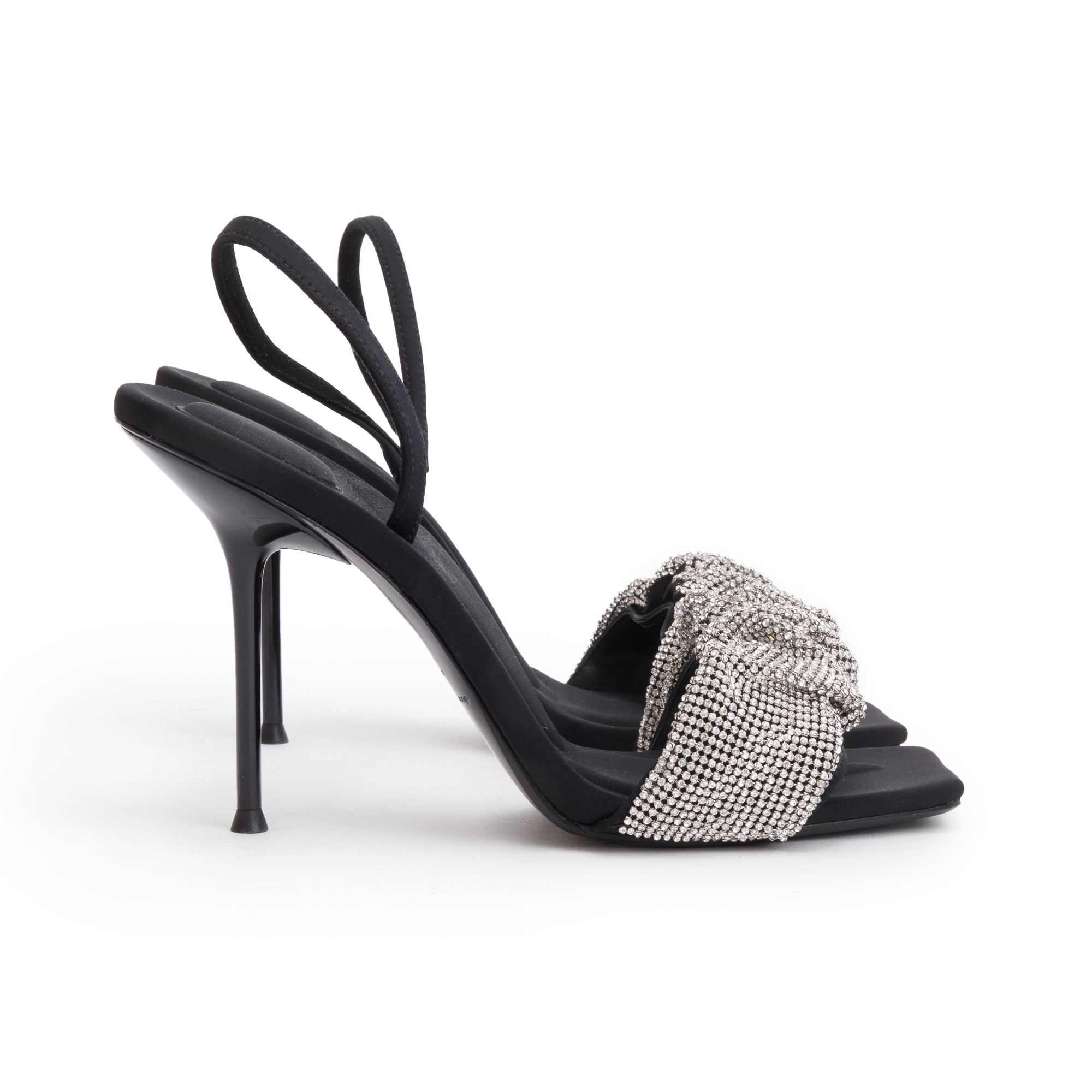 Alexander Wang Black Satin & Crystal Julie Scrunchie Sandals, Size 40 w/ Box