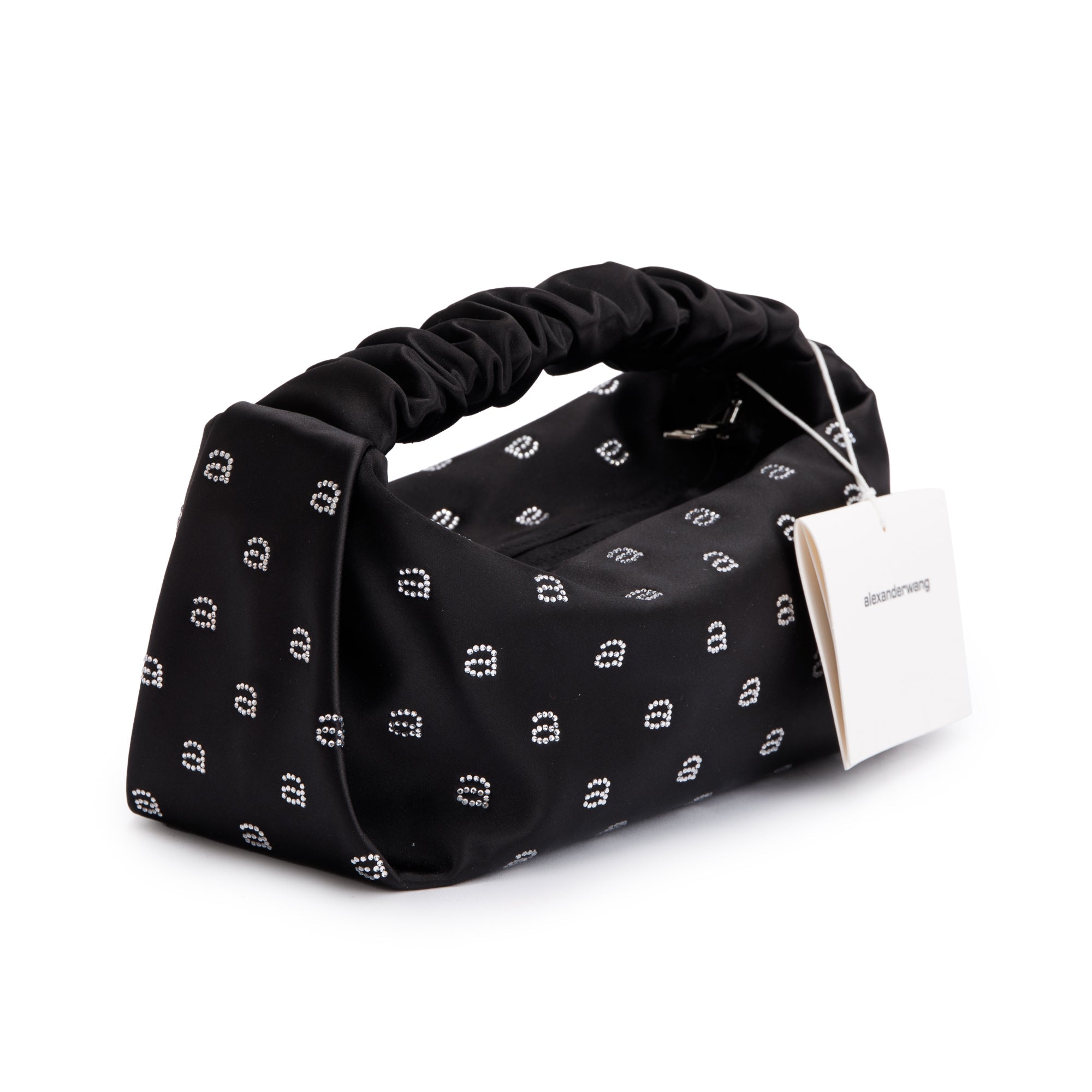 Alexander Wang Black Satin Crystal Scrunchie Mini Bag w/ Box