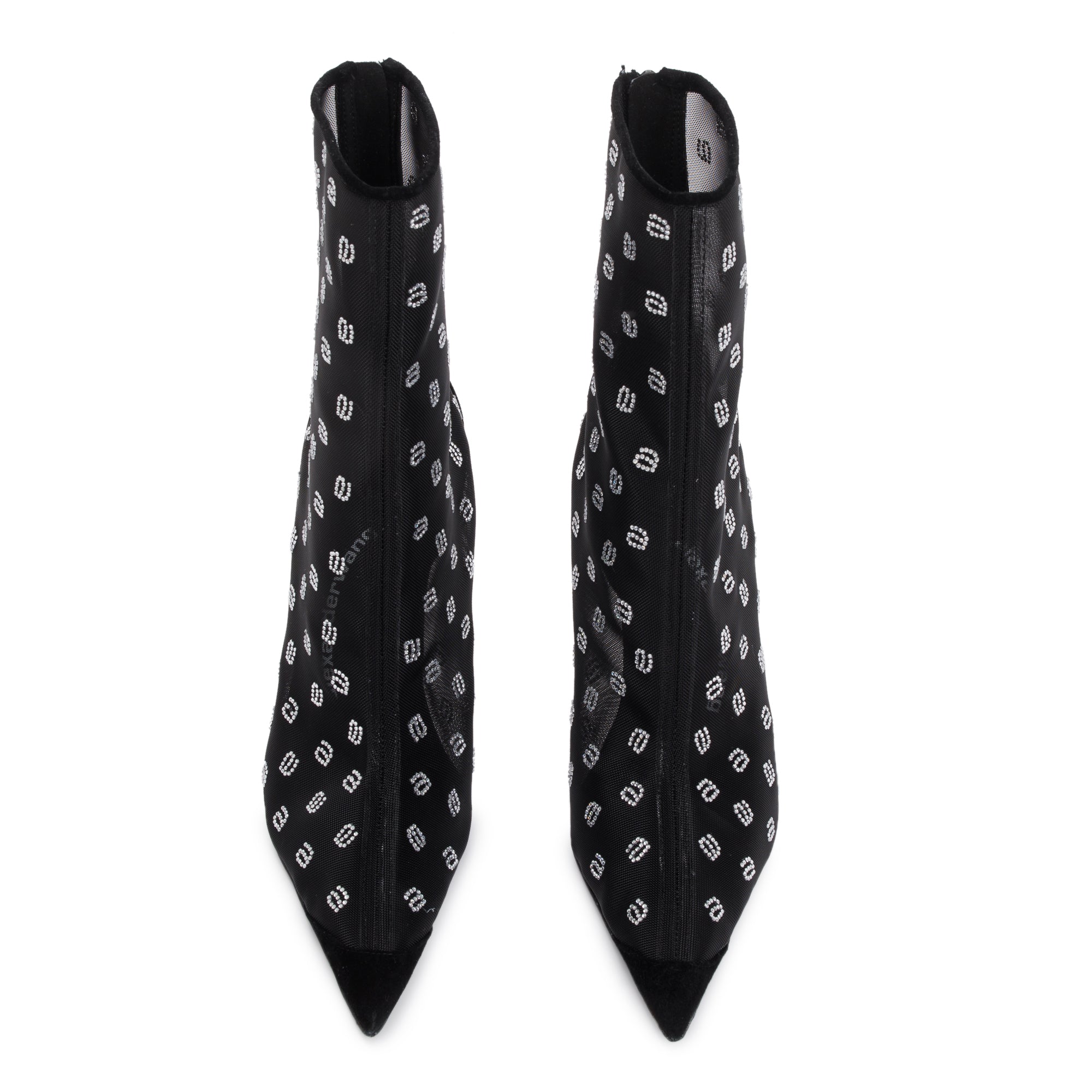 Alexander Wang Black Suede Mesh & Crystal Delphine 105 Crystal a Boot, Size 38 w/ Box