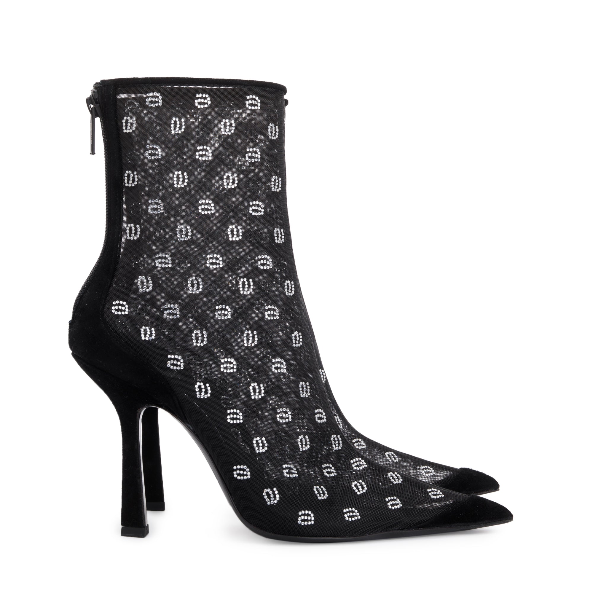 Alexander Wang Black Suede Mesh & Crystal Delphine 105 Crystal a Boot, Size 38 w/ Box