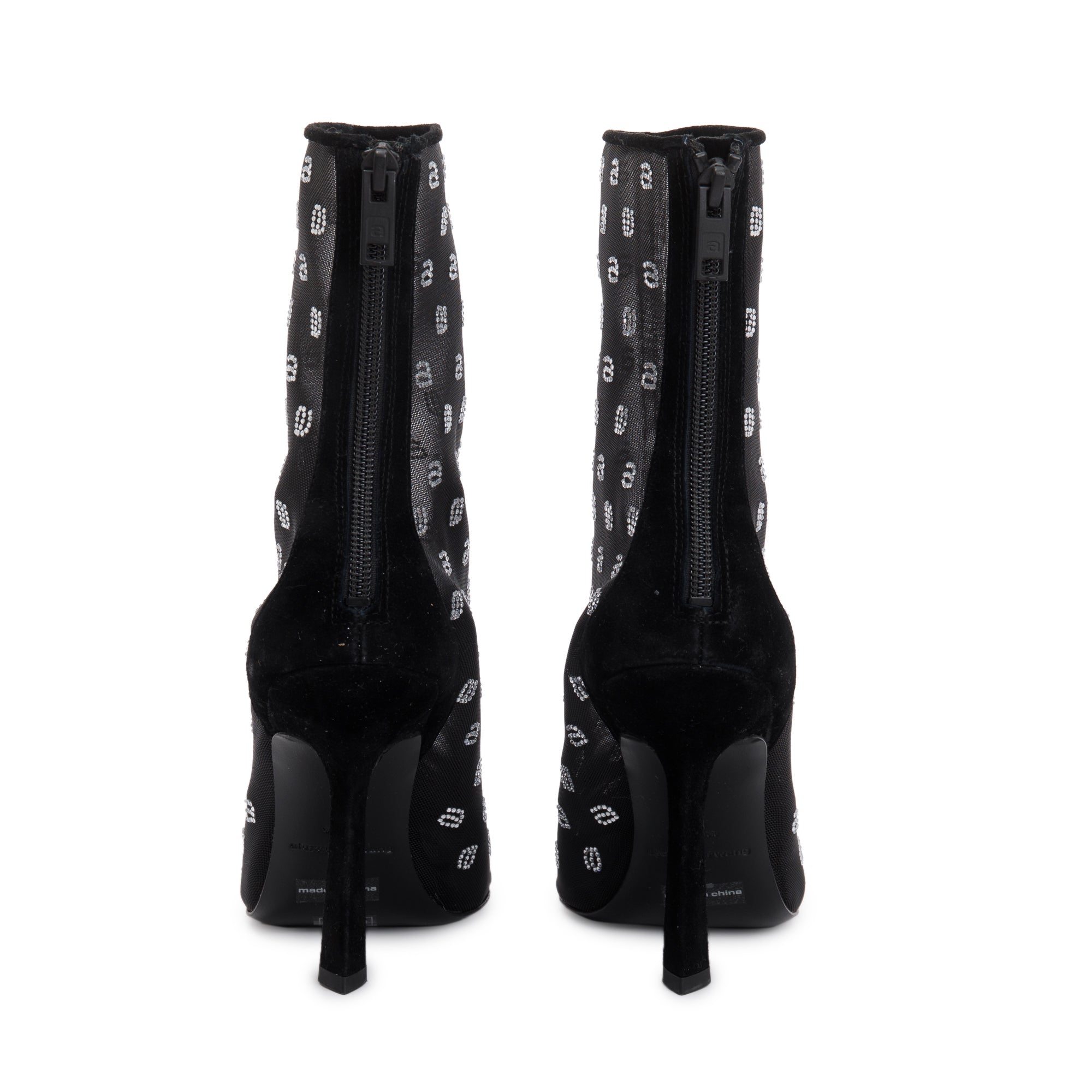 Alexander Wang Black Suede Mesh & Crystal Delphine 105 Crystal a Boot, Size 38 w/ Box