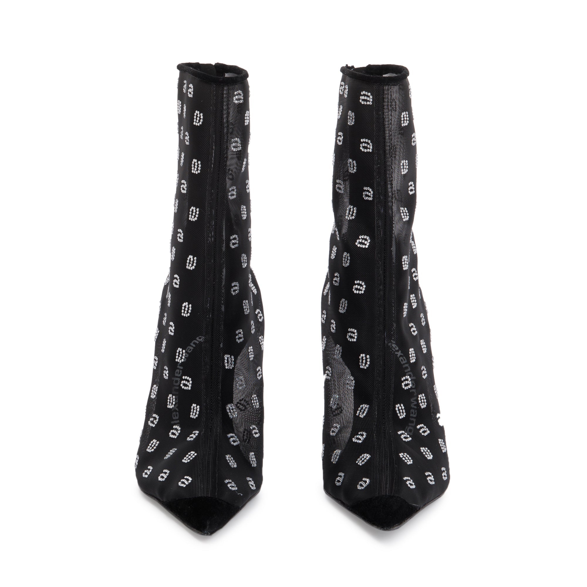 Alexander Wang Black Suede Mesh & Crystal Delphine 105 Crystal a Boot, Size 38 w/ Box