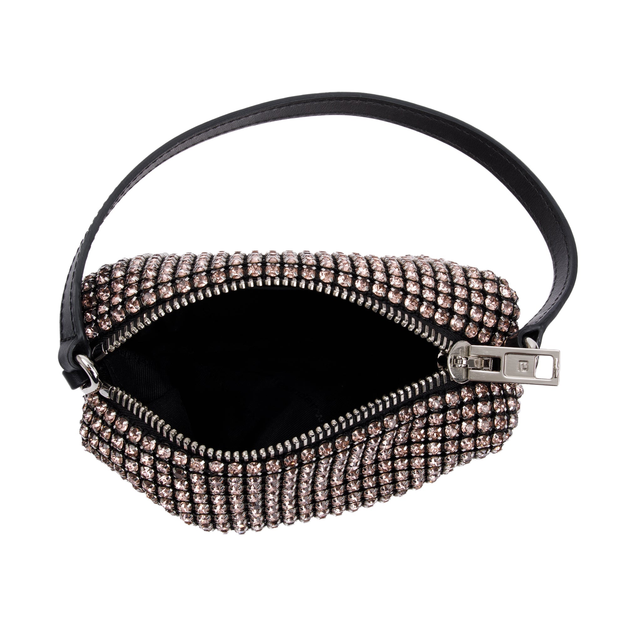 Alexander Wang Pink Crystal Mesh Black Leather Trimmed Heiress Handle Pouch