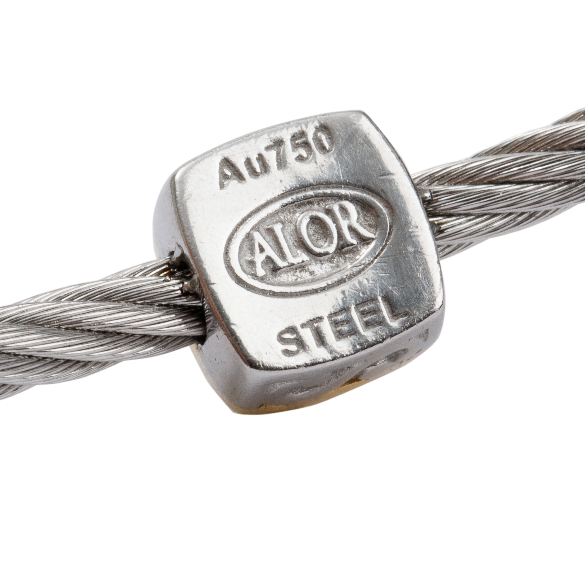 Alor Stainless Steel & 18k Gold Diamond Station 3MM Cable Bracelet w/ Box
