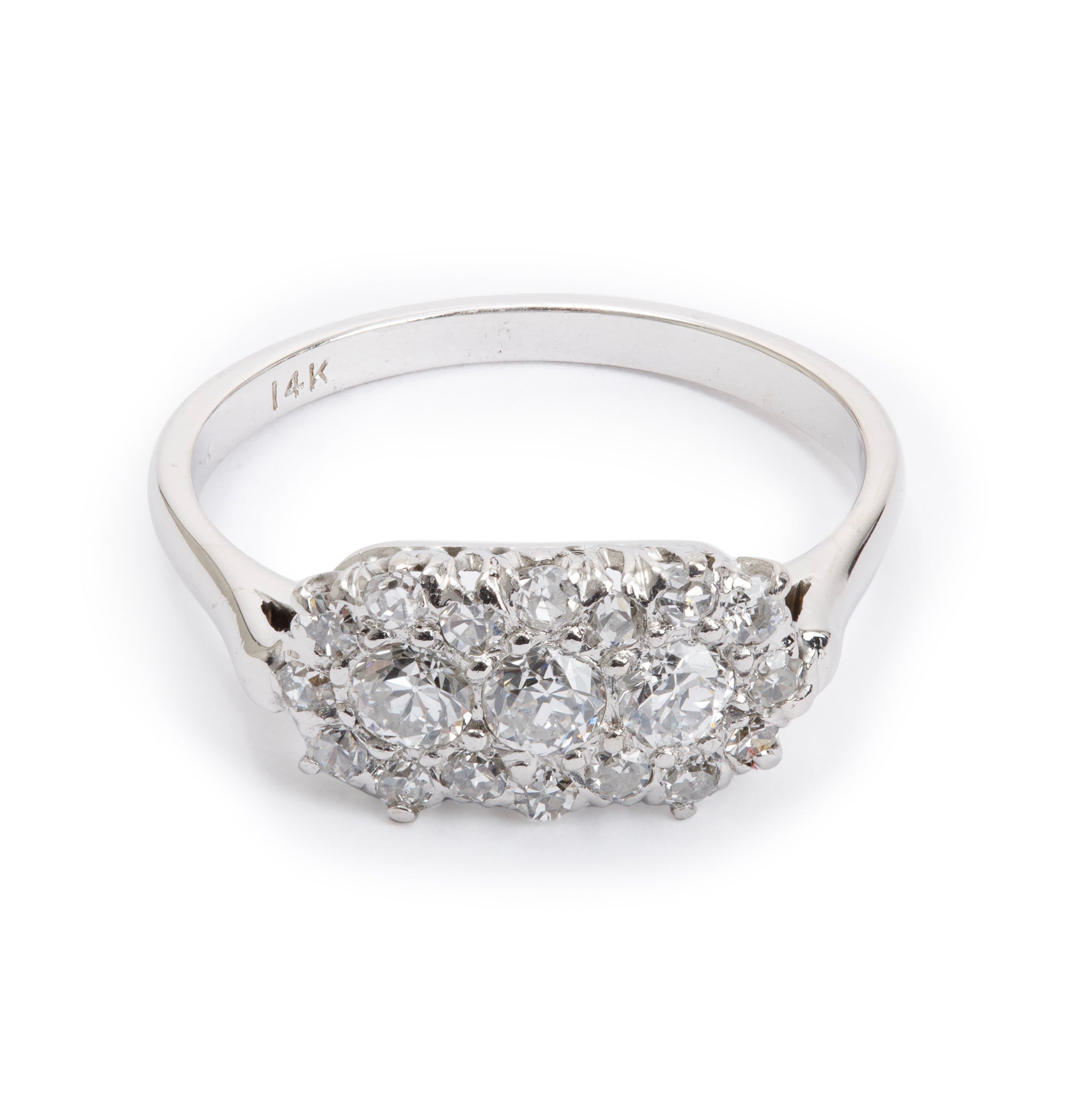 Antique 14k White Gold Diamond Cluster Ring, Size 5.5