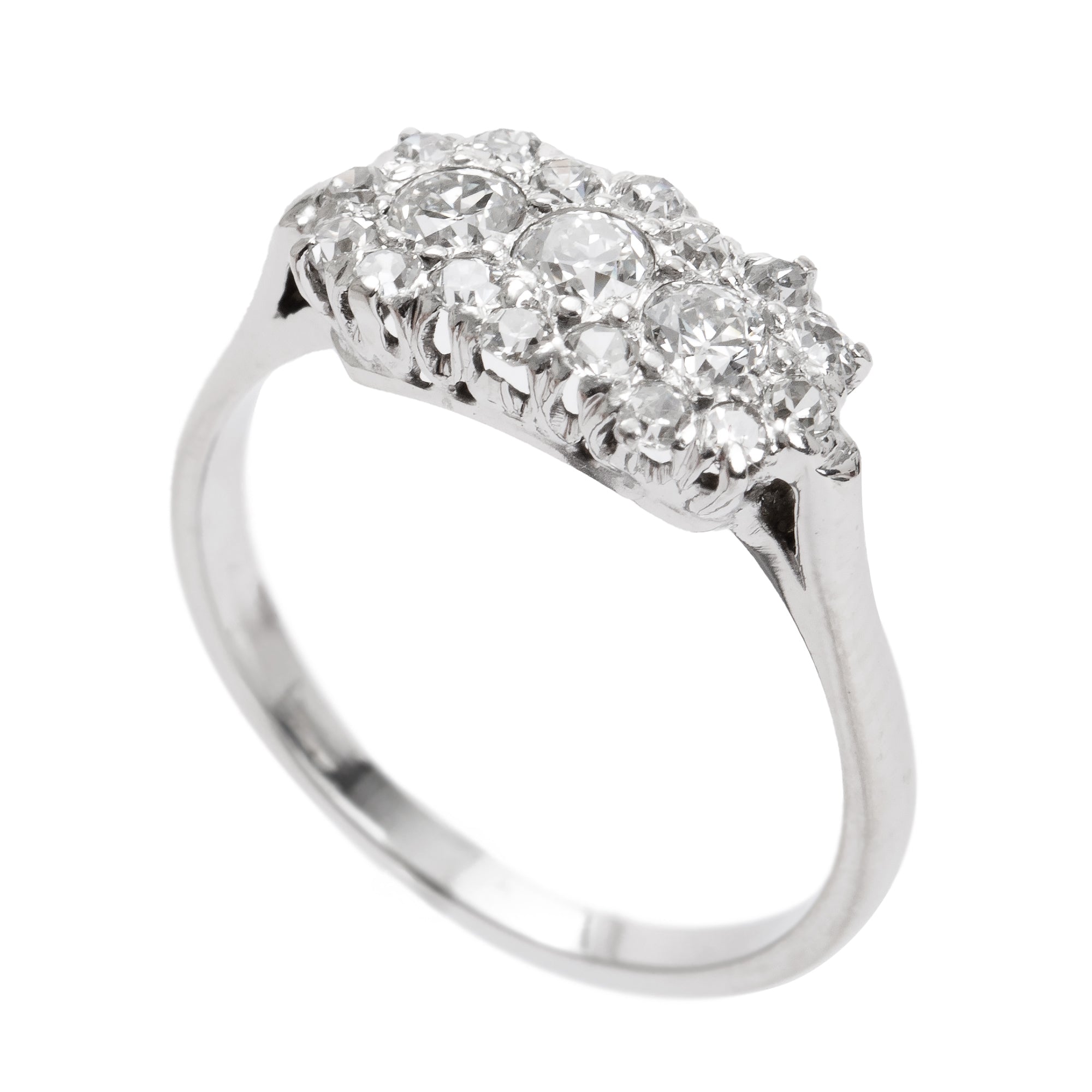 Antique 14k White Gold Diamond Cluster Ring, Size 5.5