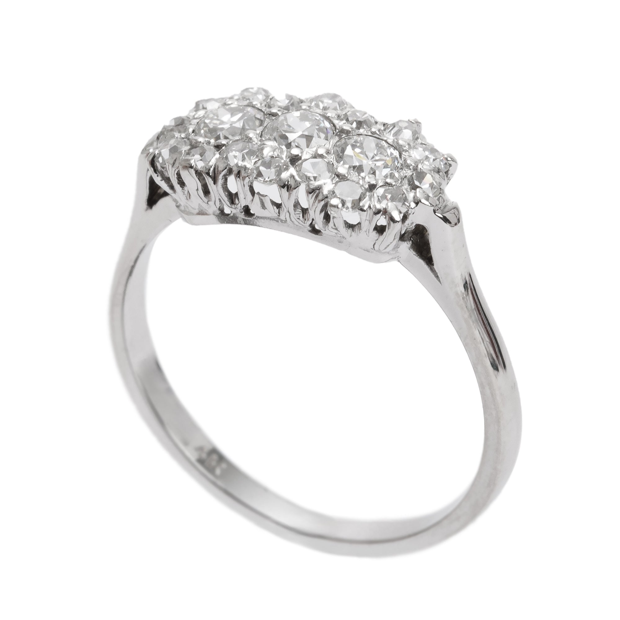 Antique 14k White Gold Diamond Cluster Ring, Size 5.5
