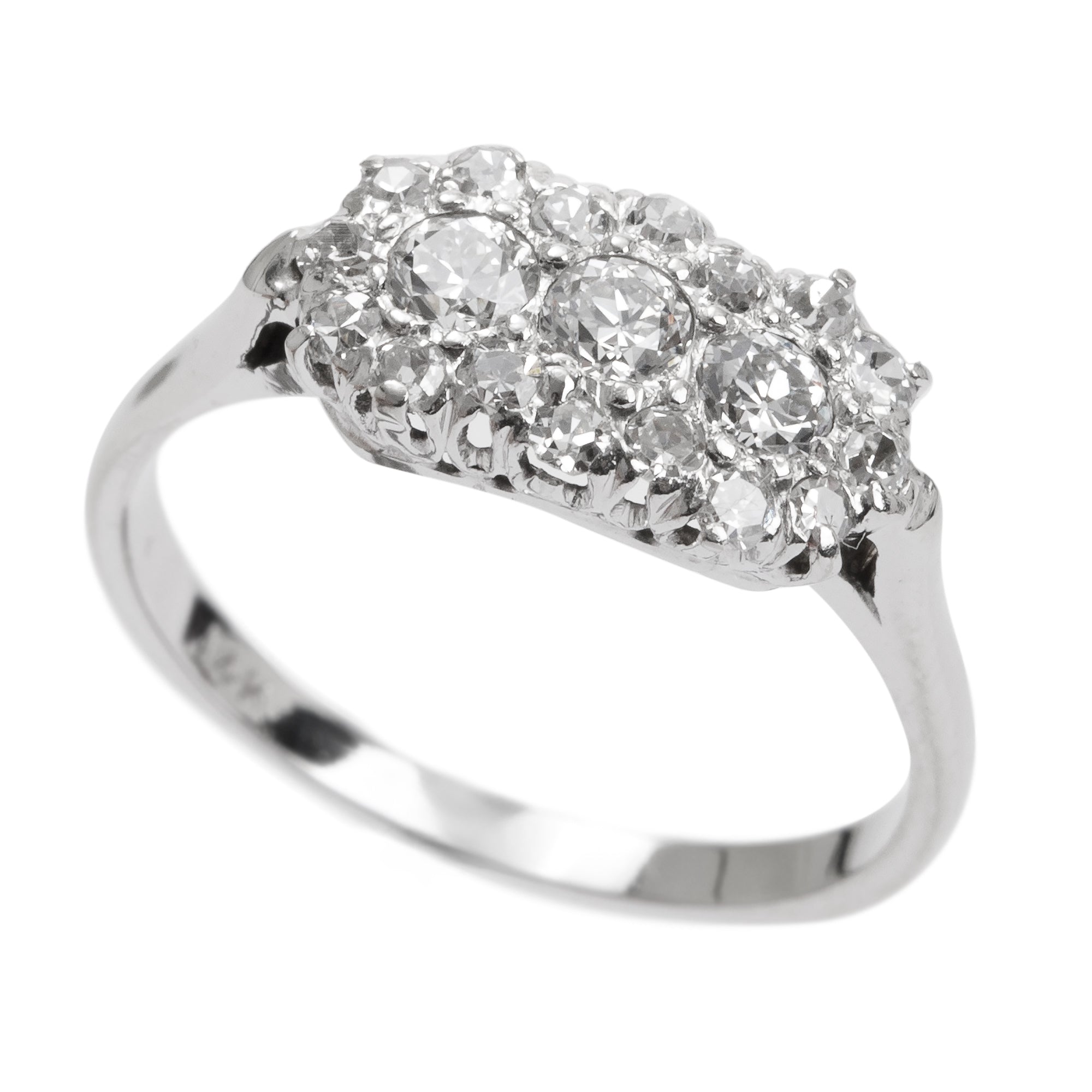 Antique 14k White Gold Diamond Cluster Ring, Size 5.5