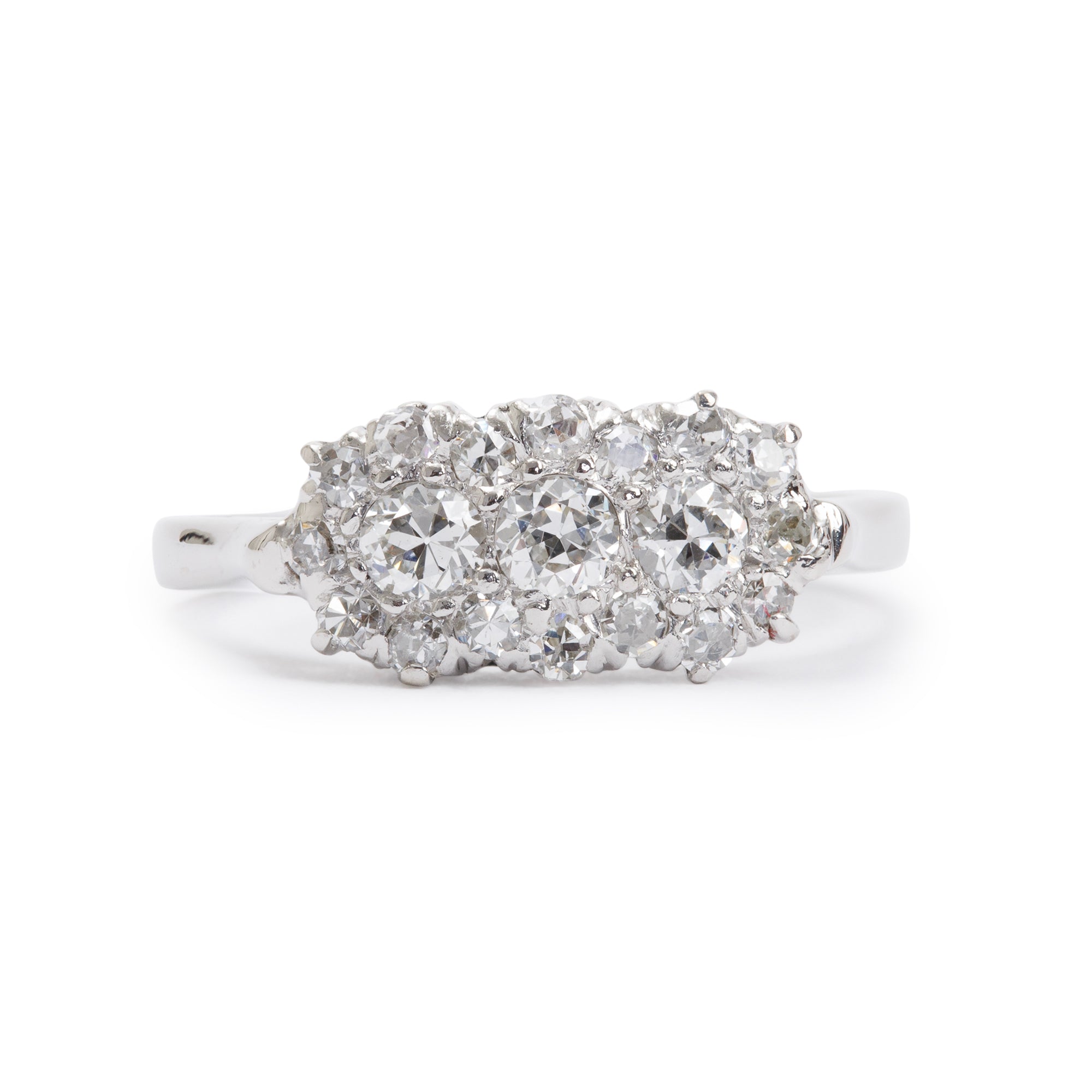 Antique 14k White Gold Diamond Cluster Ring, Size 5.5