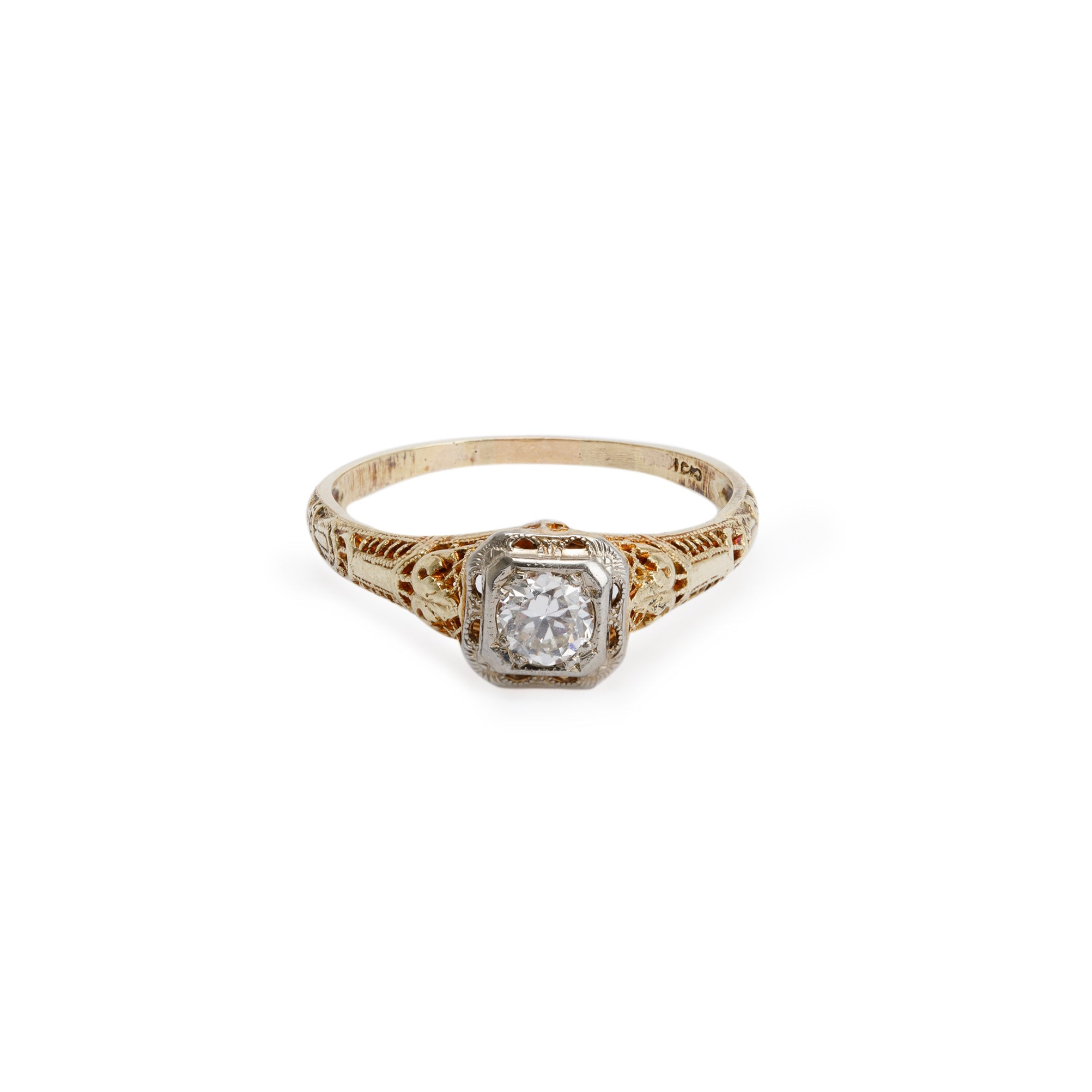 Antique 14k Yellow Gold Diamond Filagree Ring