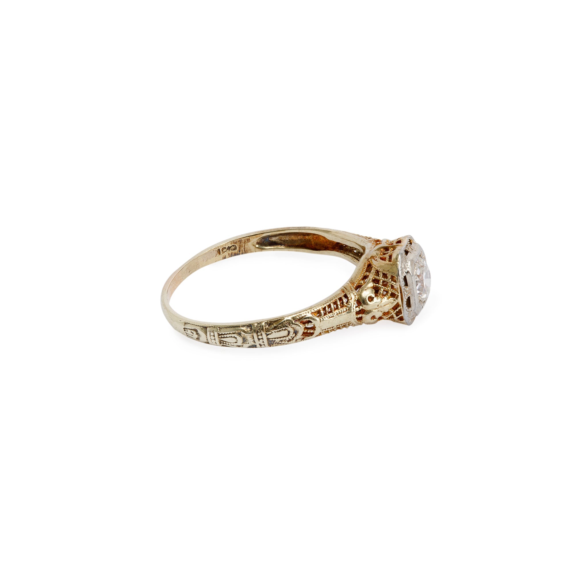 Antique 14k Yellow Gold Diamond Filagree Ring