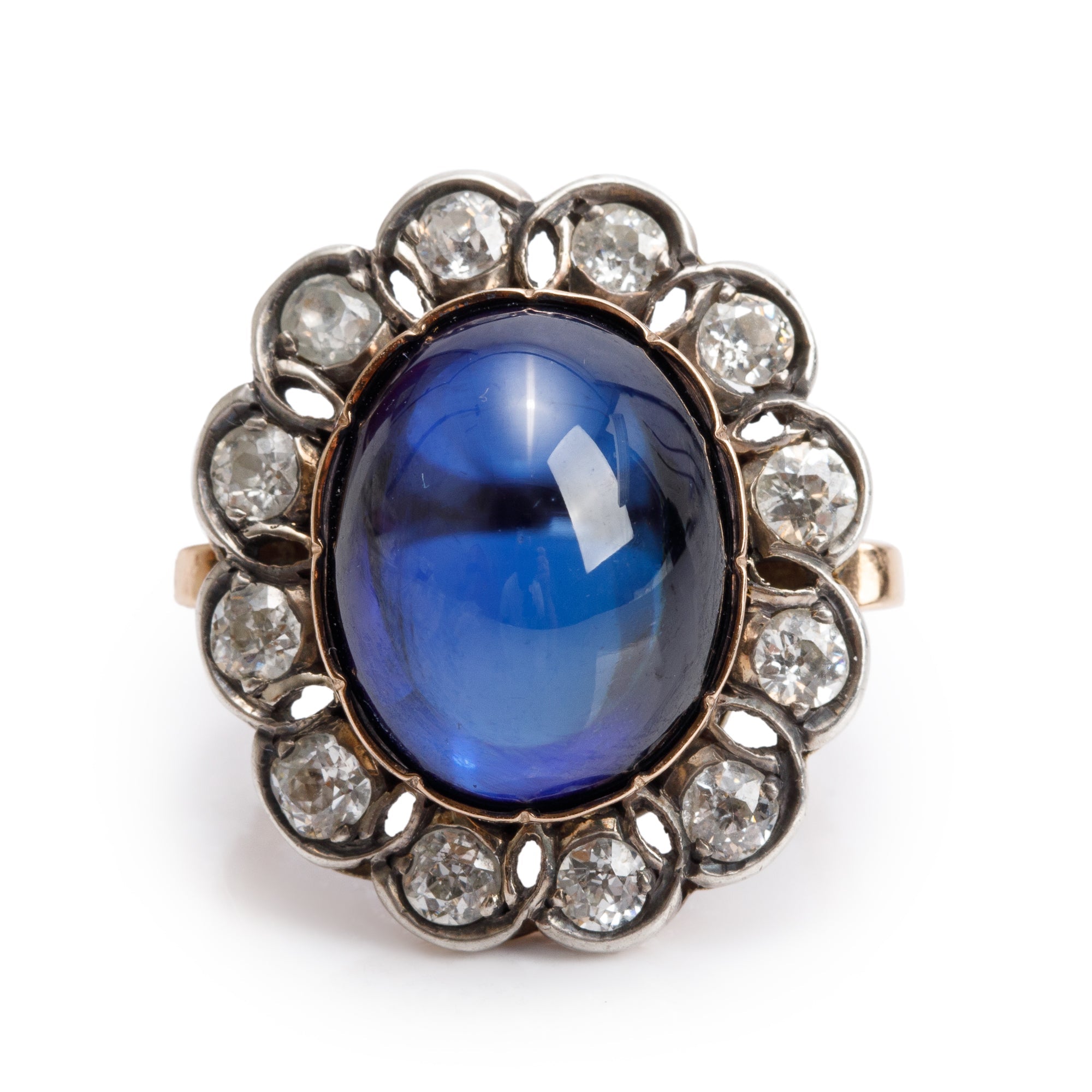 Antique 14k Yellow Gold Sapphire & Diamond Ring, Size 4.25