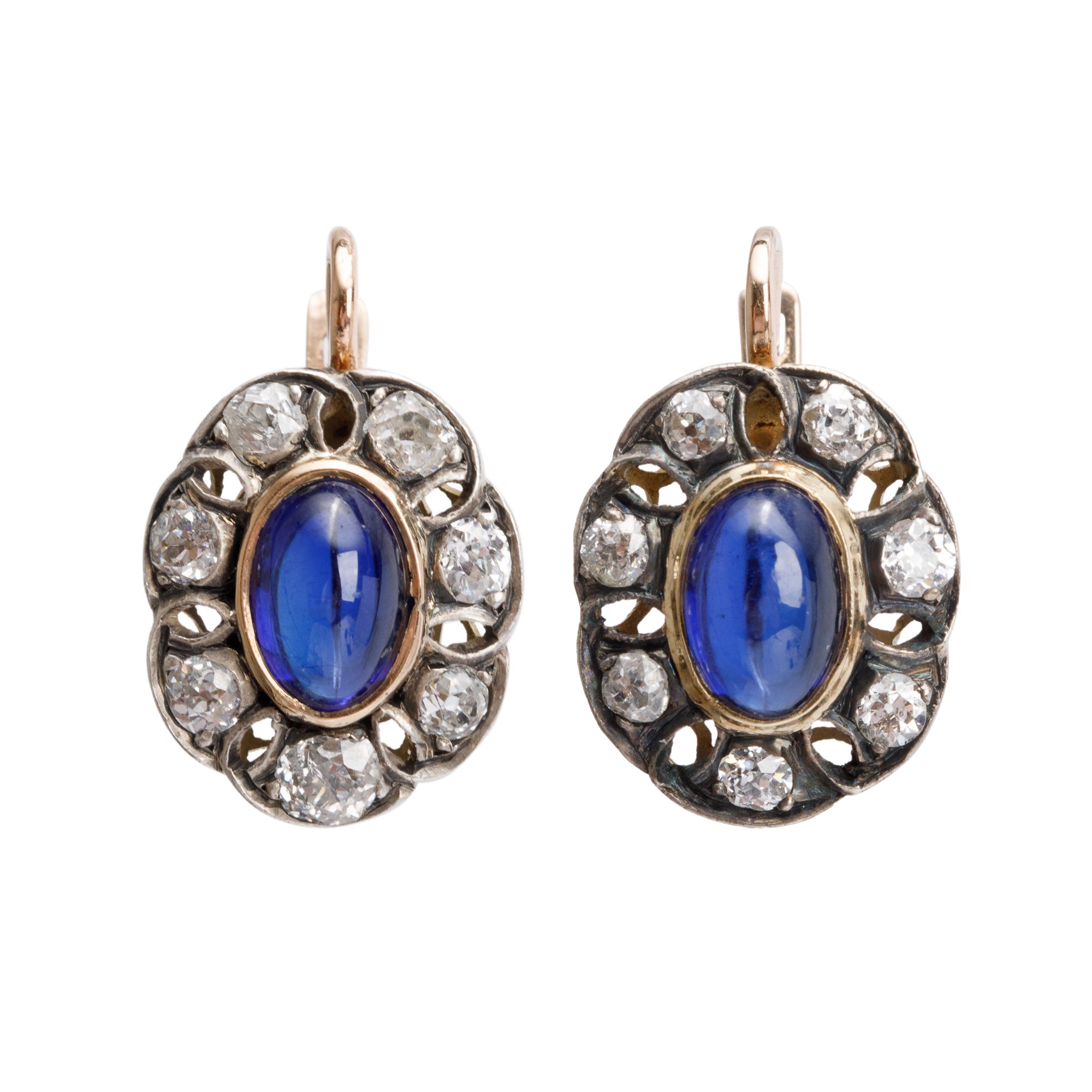 Antique 14k Yellow Gold Sapphire and Diamond Drop Earrings