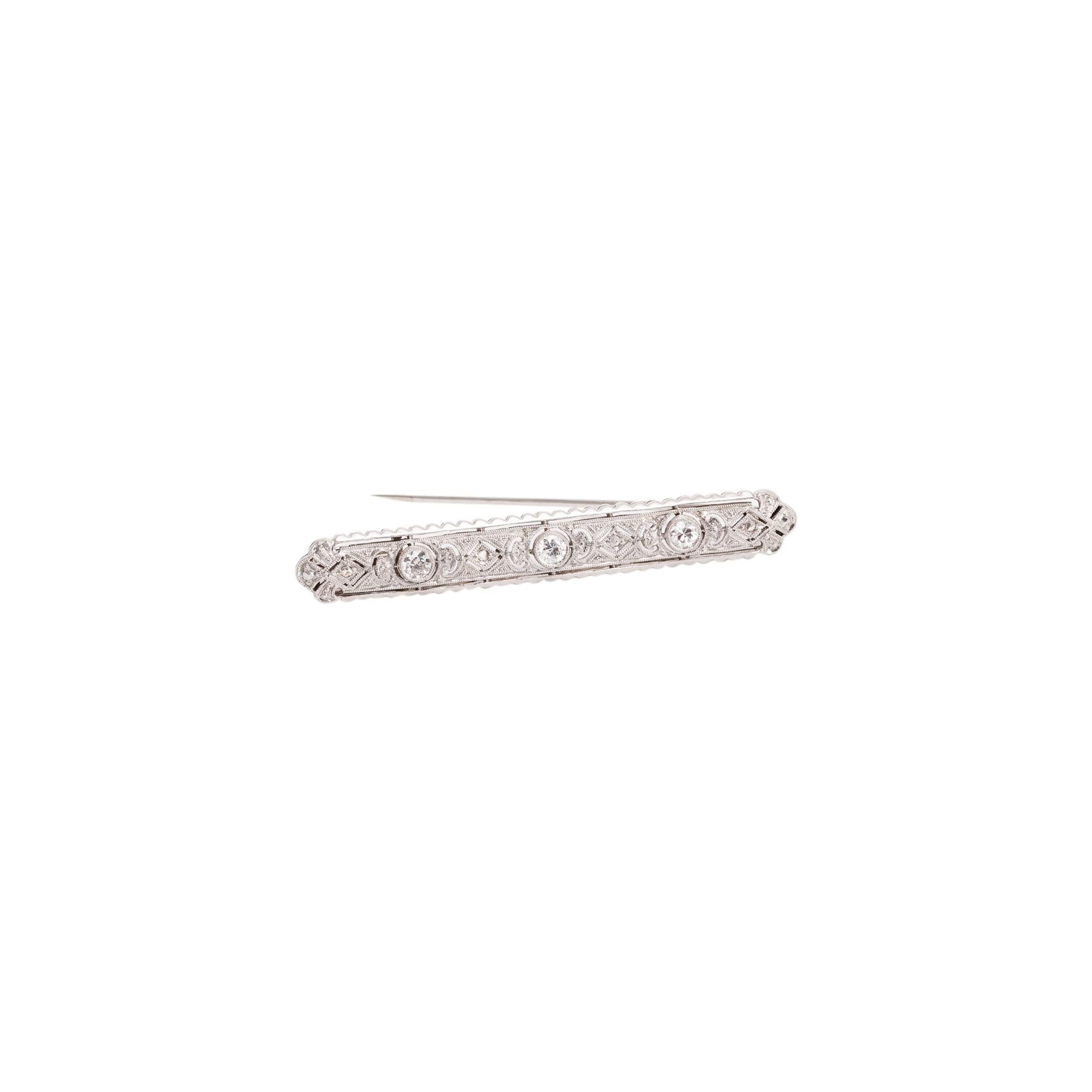 Antique 18k White Gold Art Deco Diamond Brooch