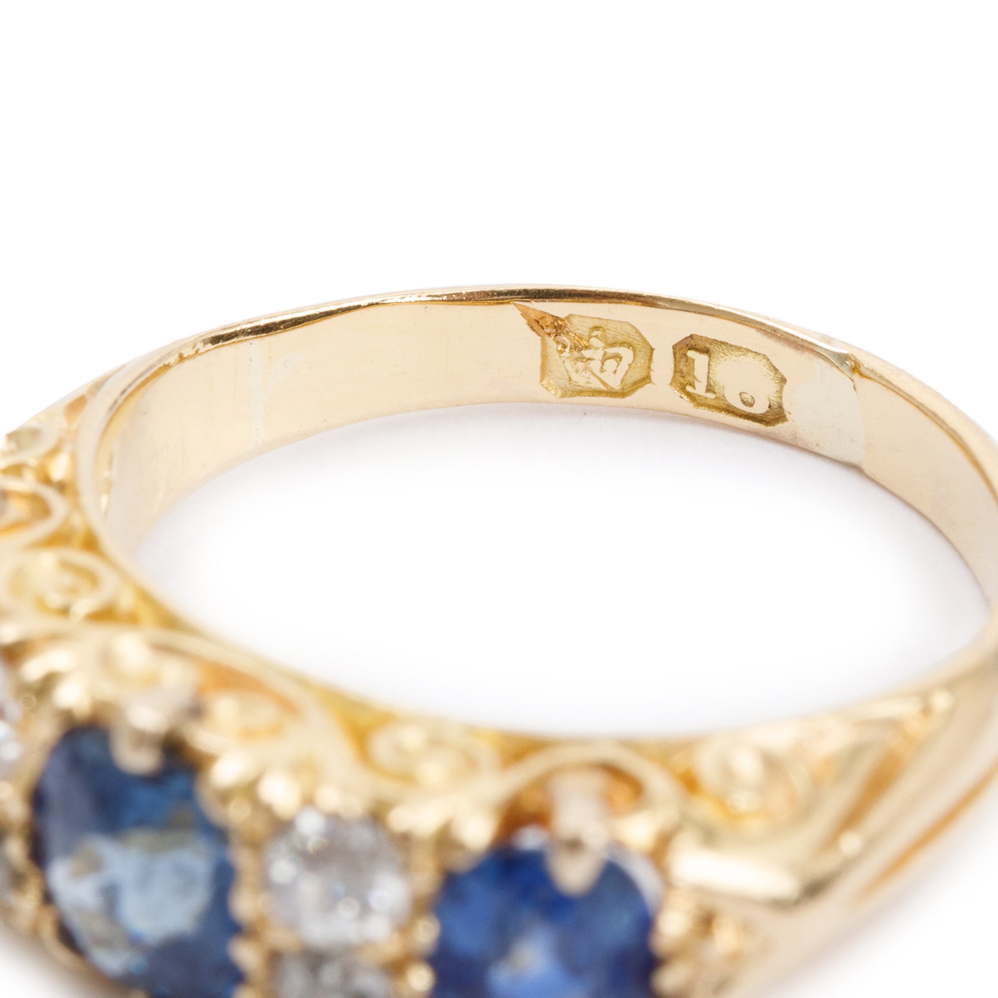 Antique 18k Yellow Gold Sapphire & Diamond Ring, Size 4.5