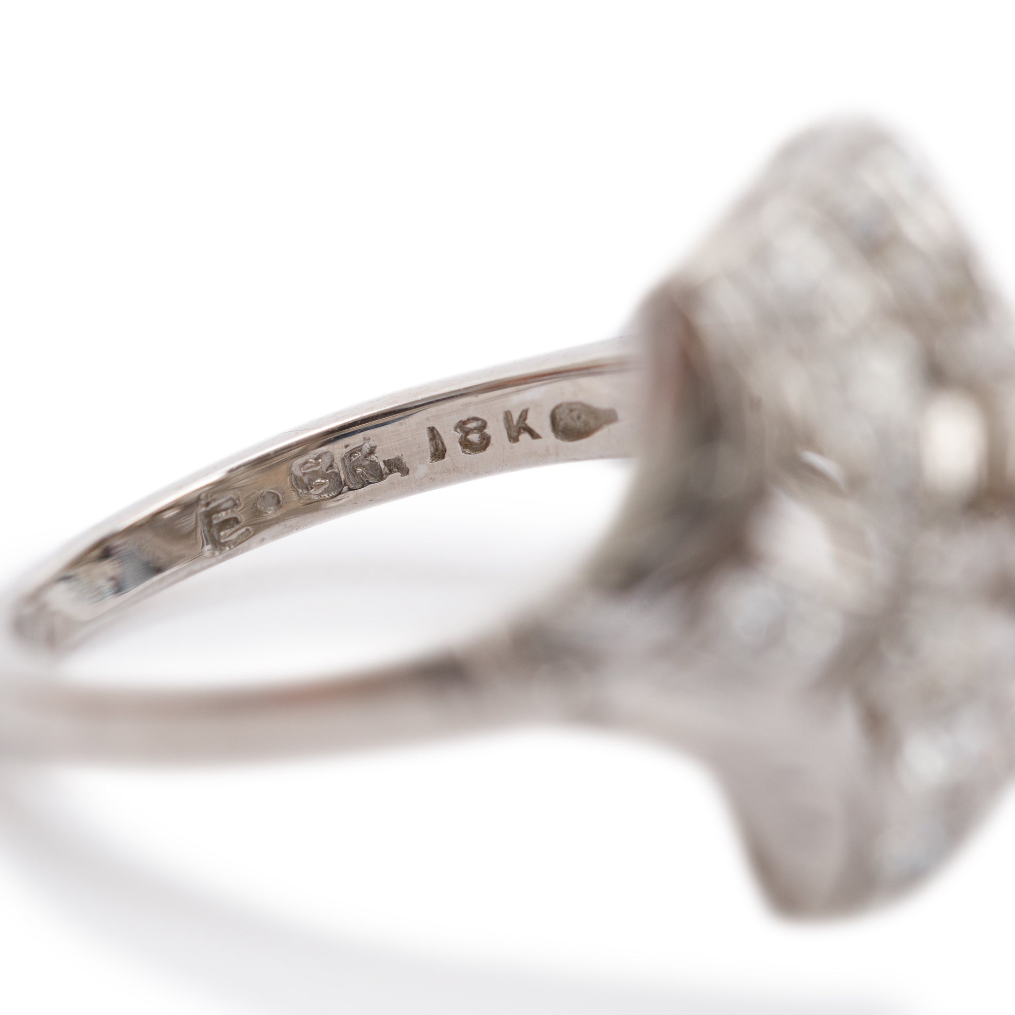 Antique Art Deco 18k White Gold Diamond Ring, Size 4.5