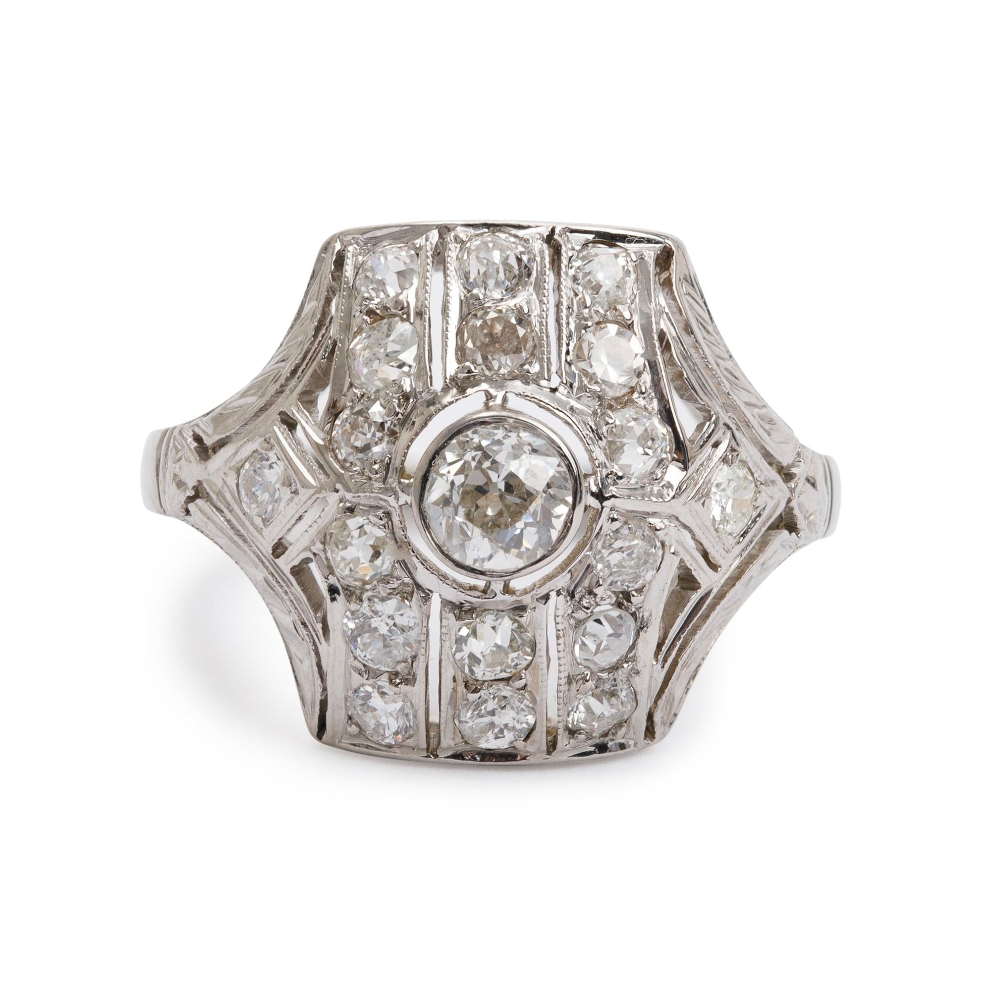 Antique Art Deco 18k White Gold Diamond Ring, Size 4.5